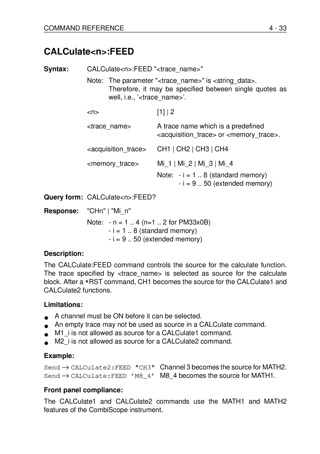 Fluke PM-3394B, PM-3380B, PM-3390B, PM-3370B, PM-3384B user manual CALCulatenFEED, Limitations 