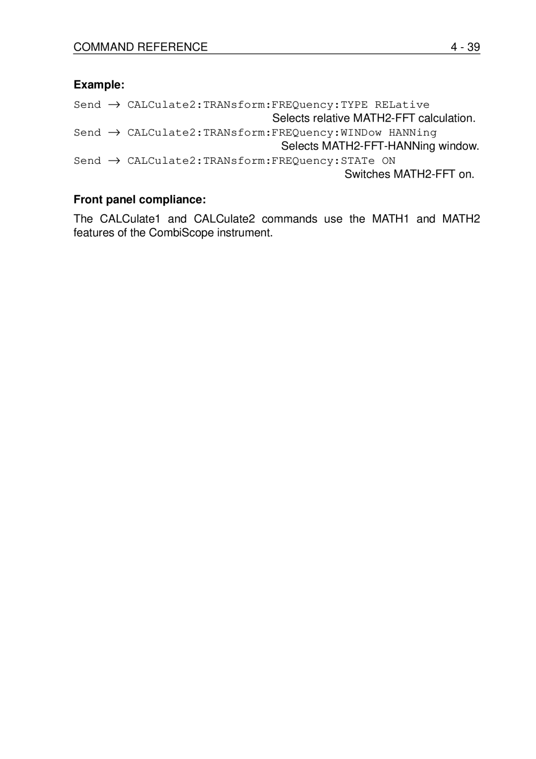 Fluke PM-3384B, PM-3380B Selects relative MATH2-FFT calculation, Selects MATH2-FFT-HANNing window, Switches MATH2-FFT on 