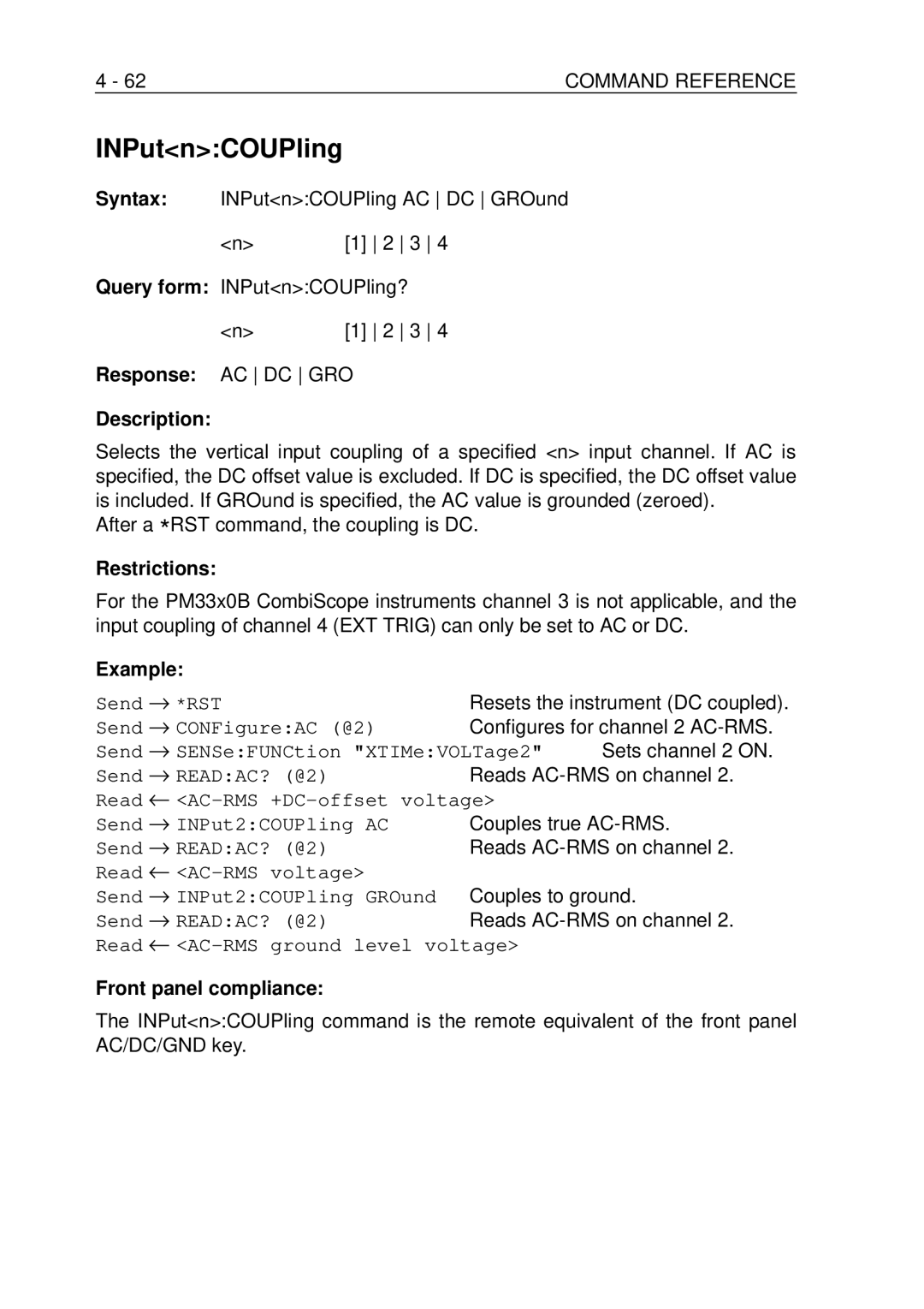 Fluke PM-3370B, PM-3380B, PM-3390B, PM-3394B, PM-3384B user manual INPutnCOUPling 