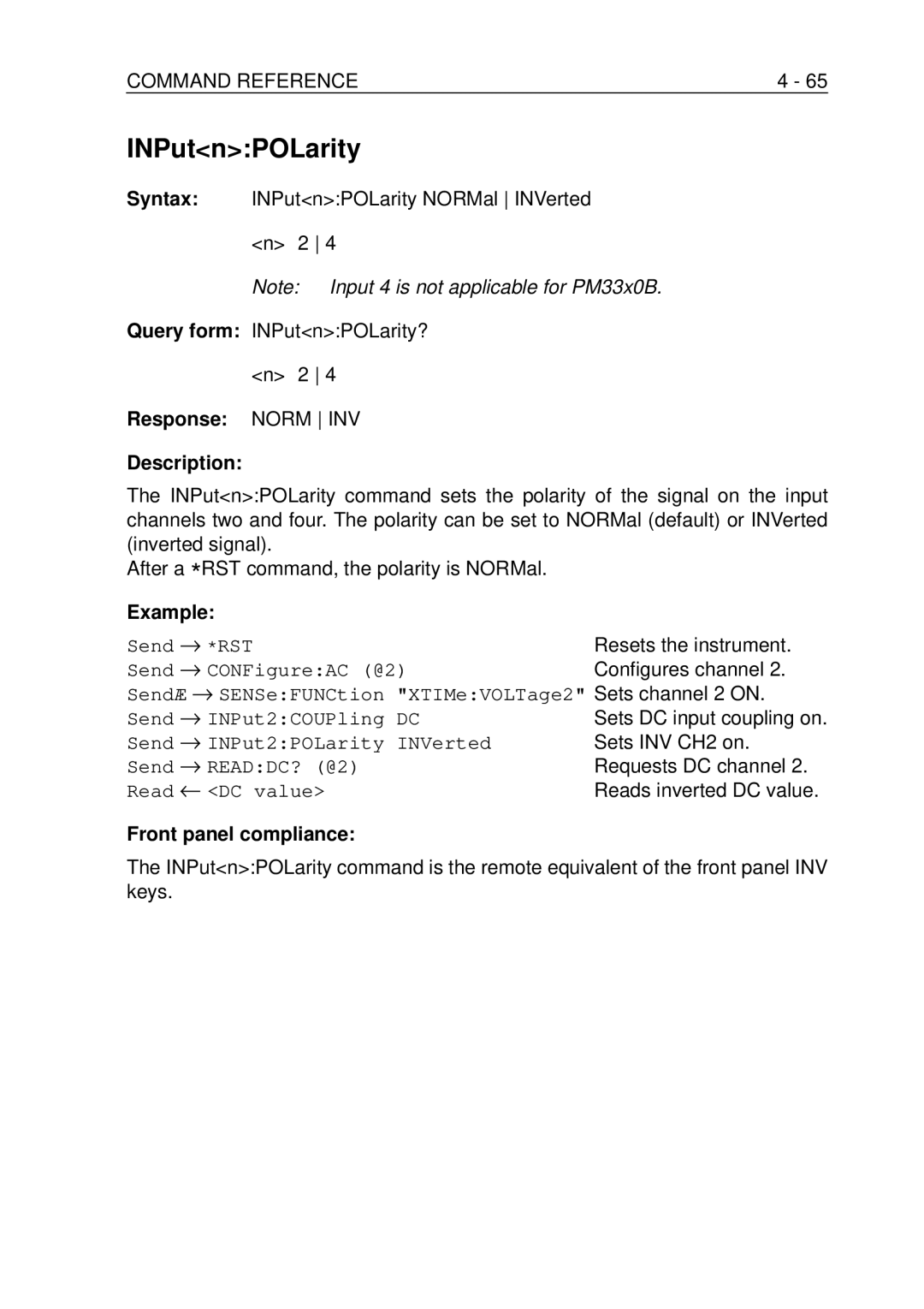 Fluke PM-3380B, PM-3390B, PM-3370B, PM-3394B, PM-3384B user manual INPutnPOLarity, Response Norm INV Description 