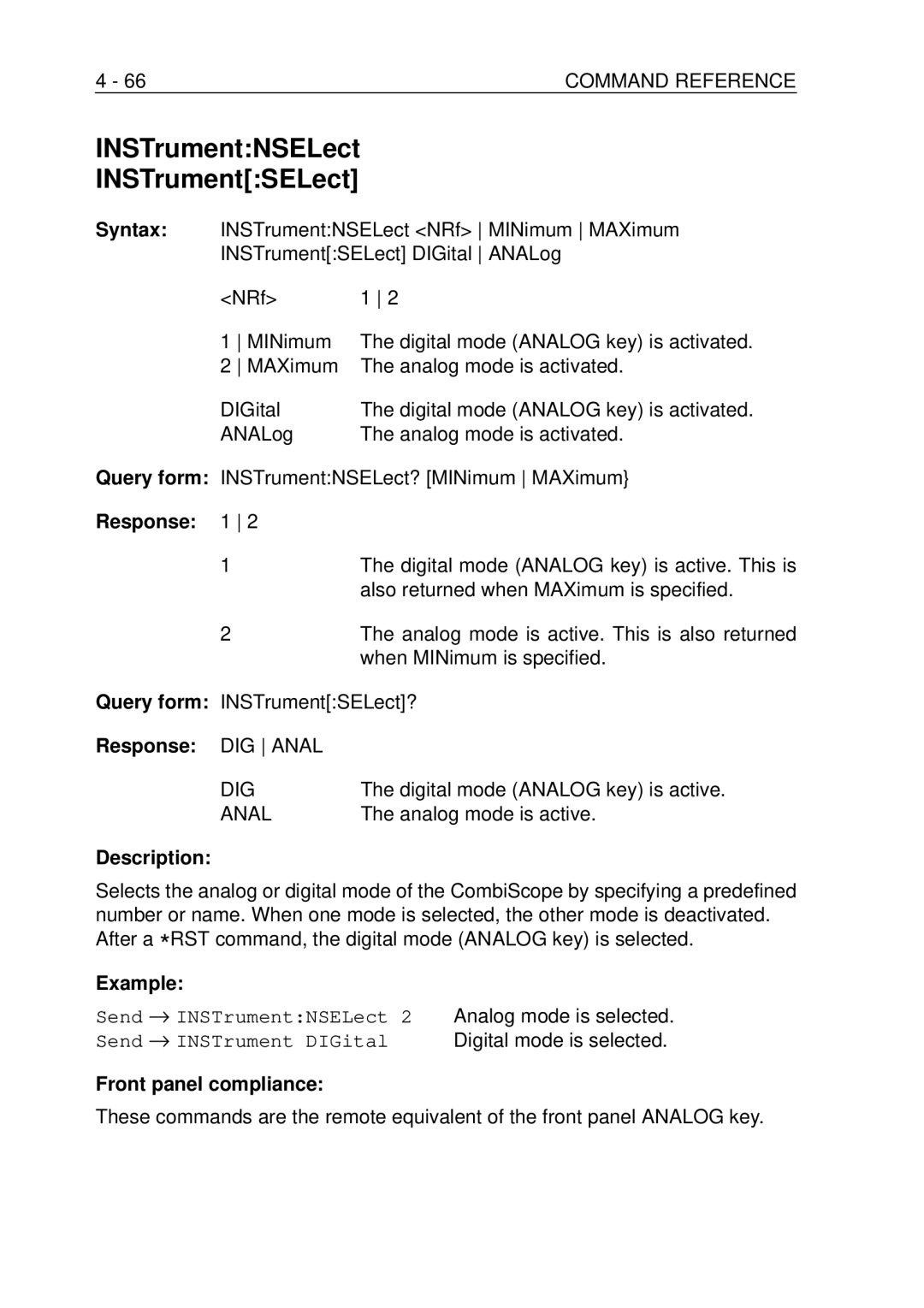 Fluke PM-3390B, PM-3380B, PM-3370B, PM-3394B, PM-3384B user manual INSTrumentNSELect INSTrumentSELect, Response DIG Anal, Dig 