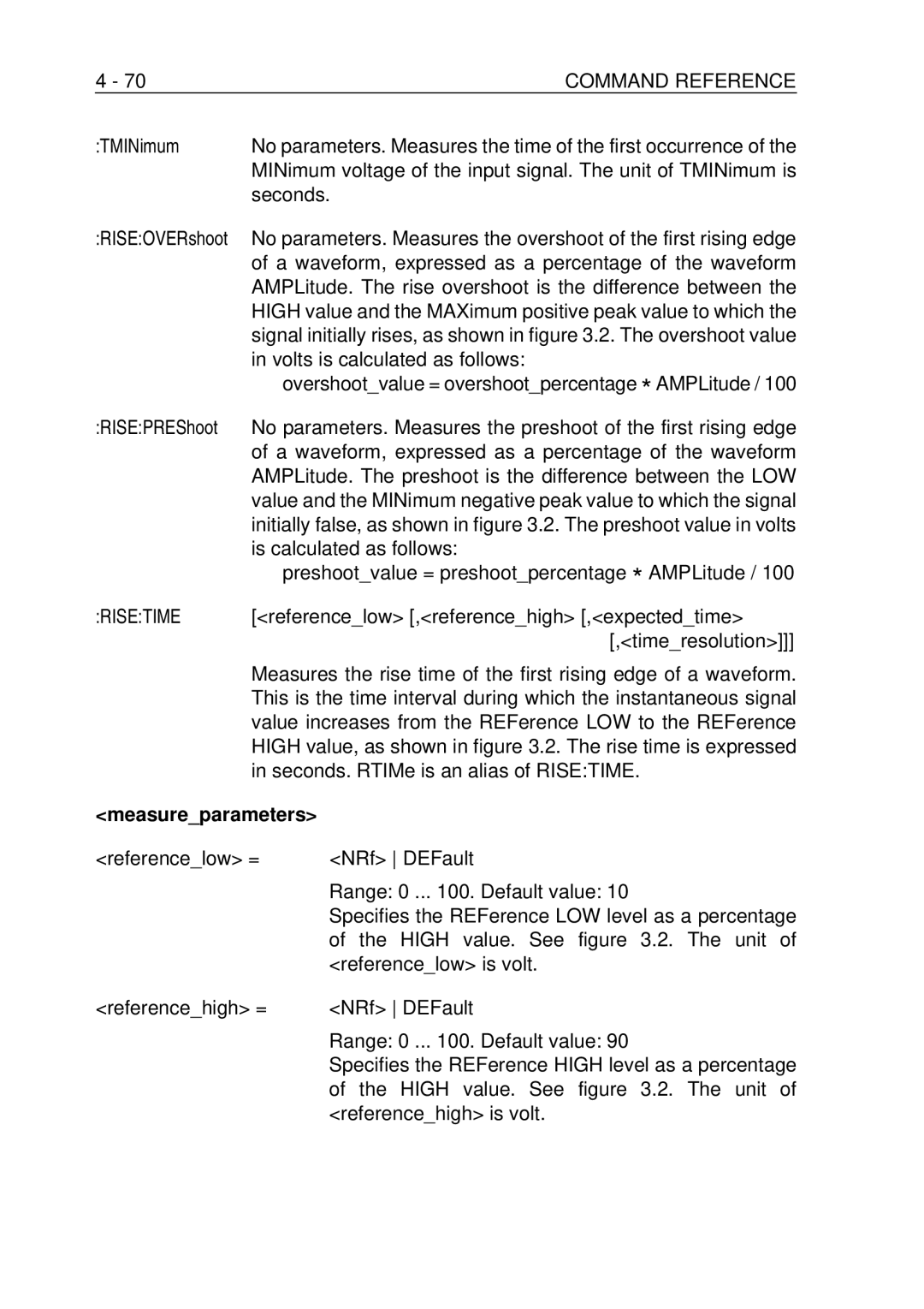 Fluke PM-3380B, PM-3390B, PM-3370B, PM-3394B, PM-3384B user manual Risetime, Measureparameters 