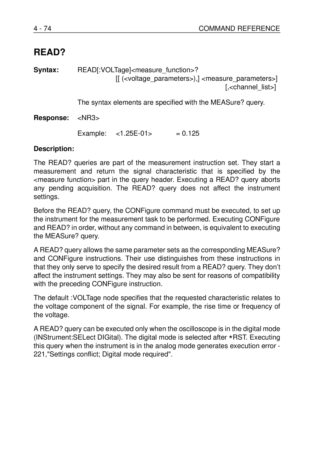 Fluke PM-3384B, PM-3380B, PM-3390B, PM-3370B, PM-3394B user manual 74COMMAND Reference, Syntax READVOLTagemeasurefunction? 