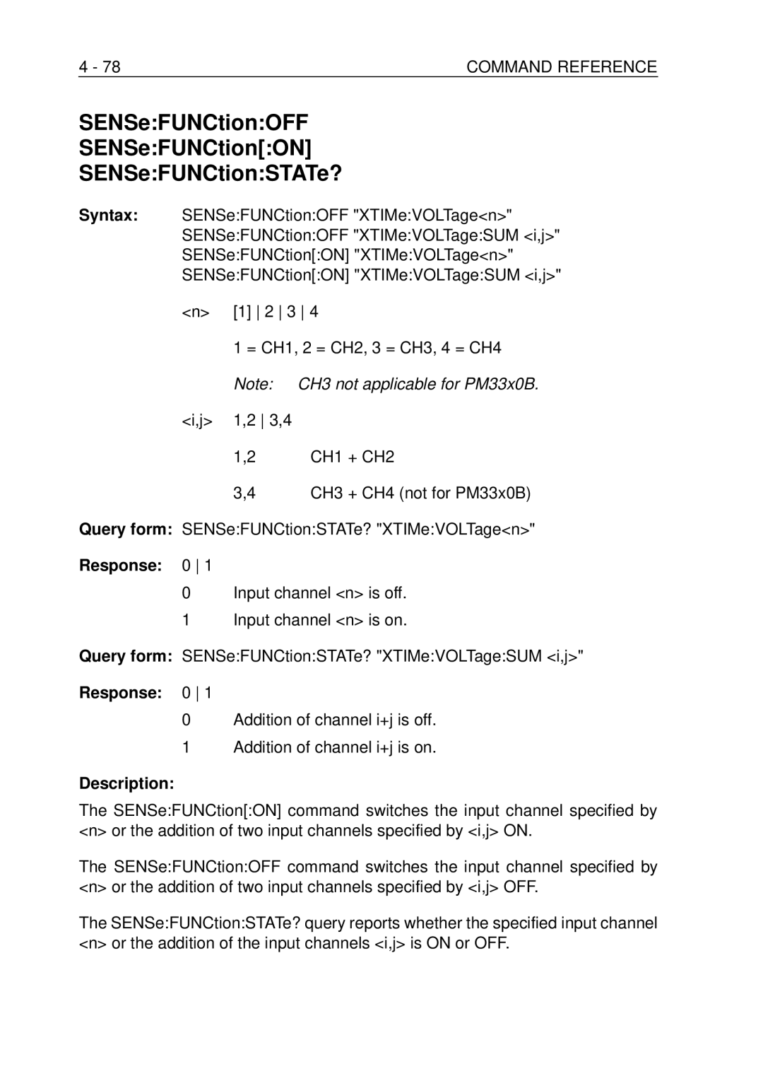 Fluke PM-3394B, PM-3380B, PM-3390B, PM-3370B, PM-3384B user manual SENSeFUNCtionOFF SENSeFUNCtionON SENSeFUNCtionSTATe? 