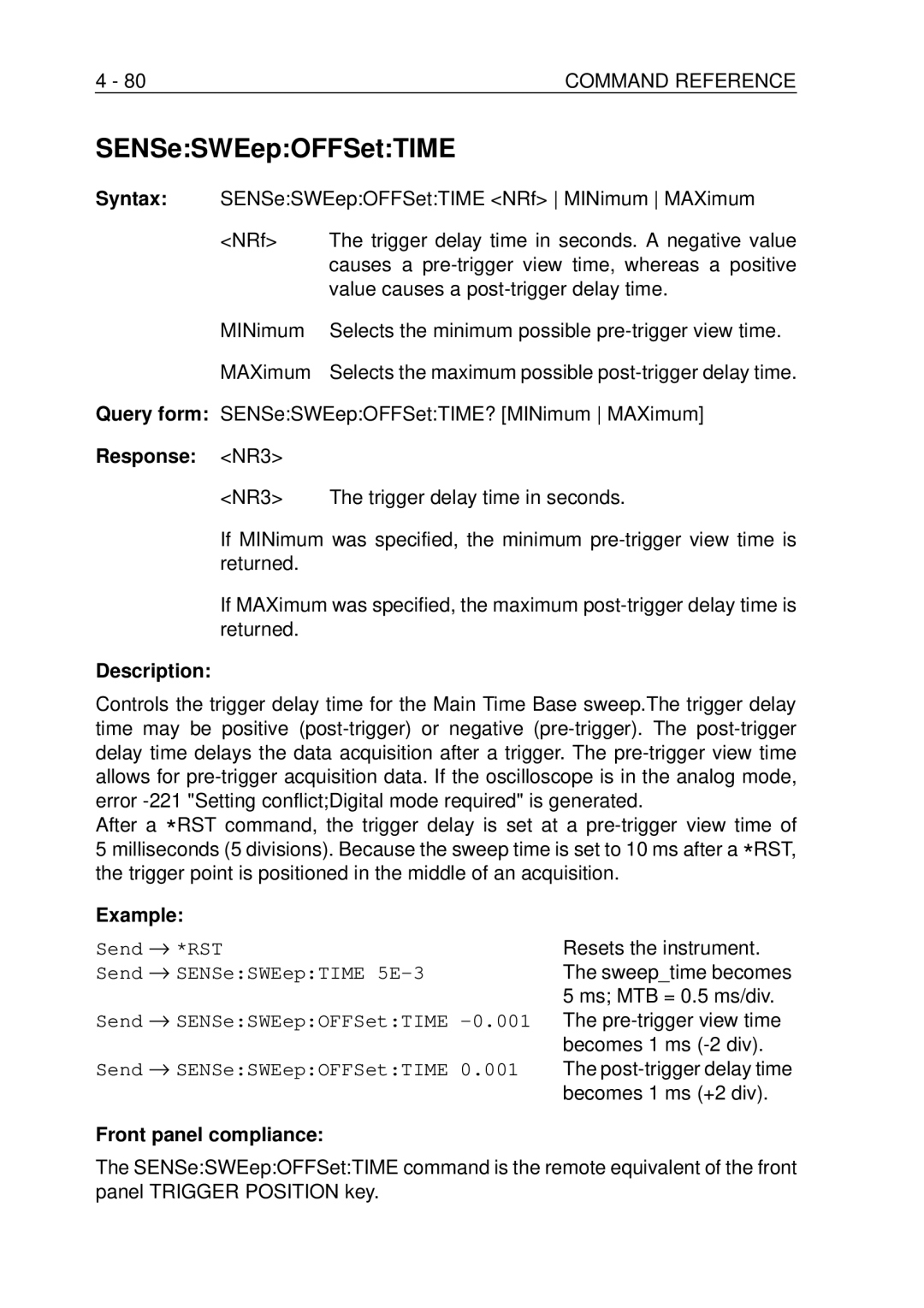 Fluke PM-3380B, PM-3390B, PM-3370B, PM-3394B, PM-3384B user manual SENSeSWEepOFFSetTIME 