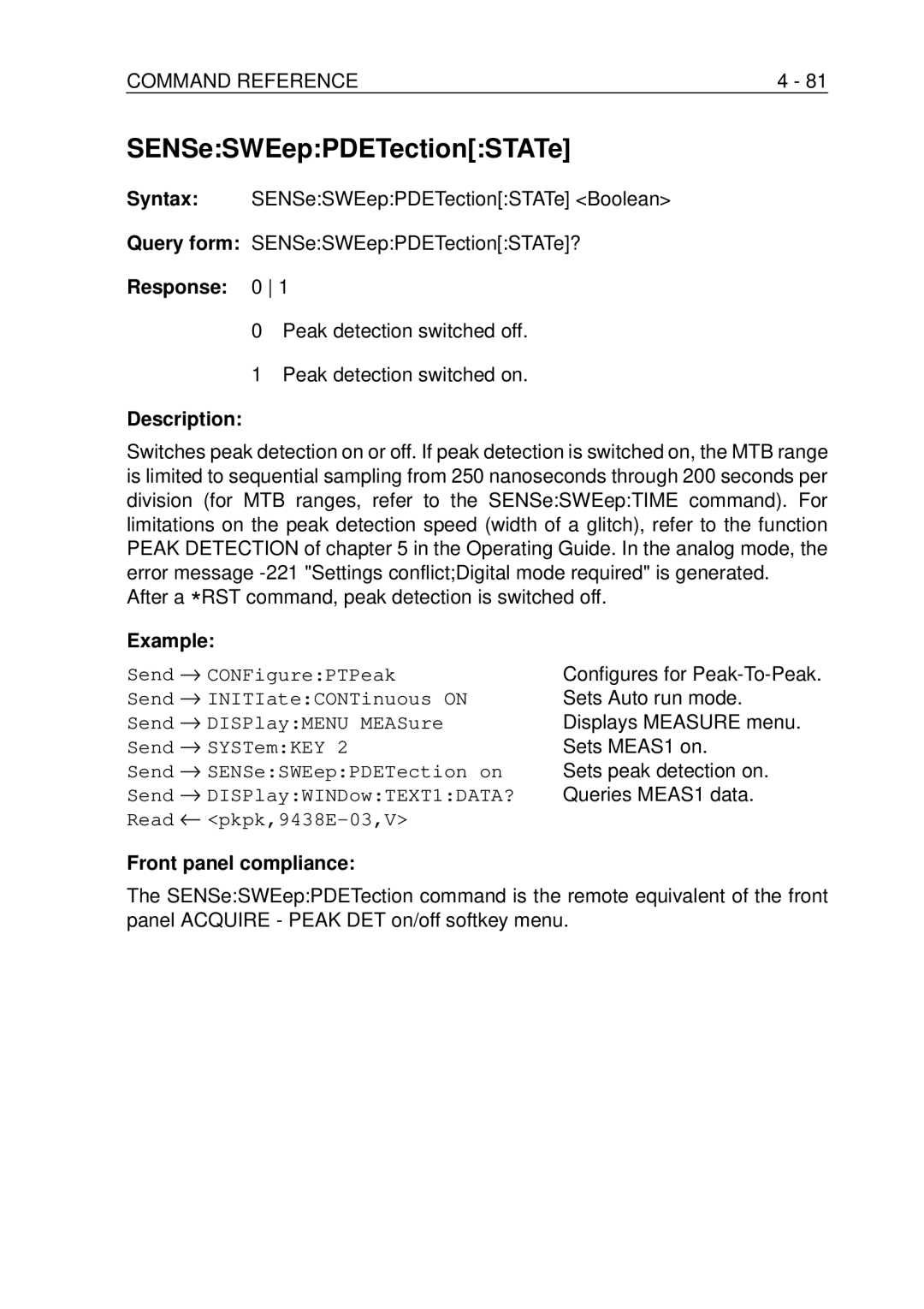 Fluke PM-3390B, PM-3380B, PM-3370B, PM-3394B, PM-3384B user manual SENSeSWEepPDETectionSTATe 