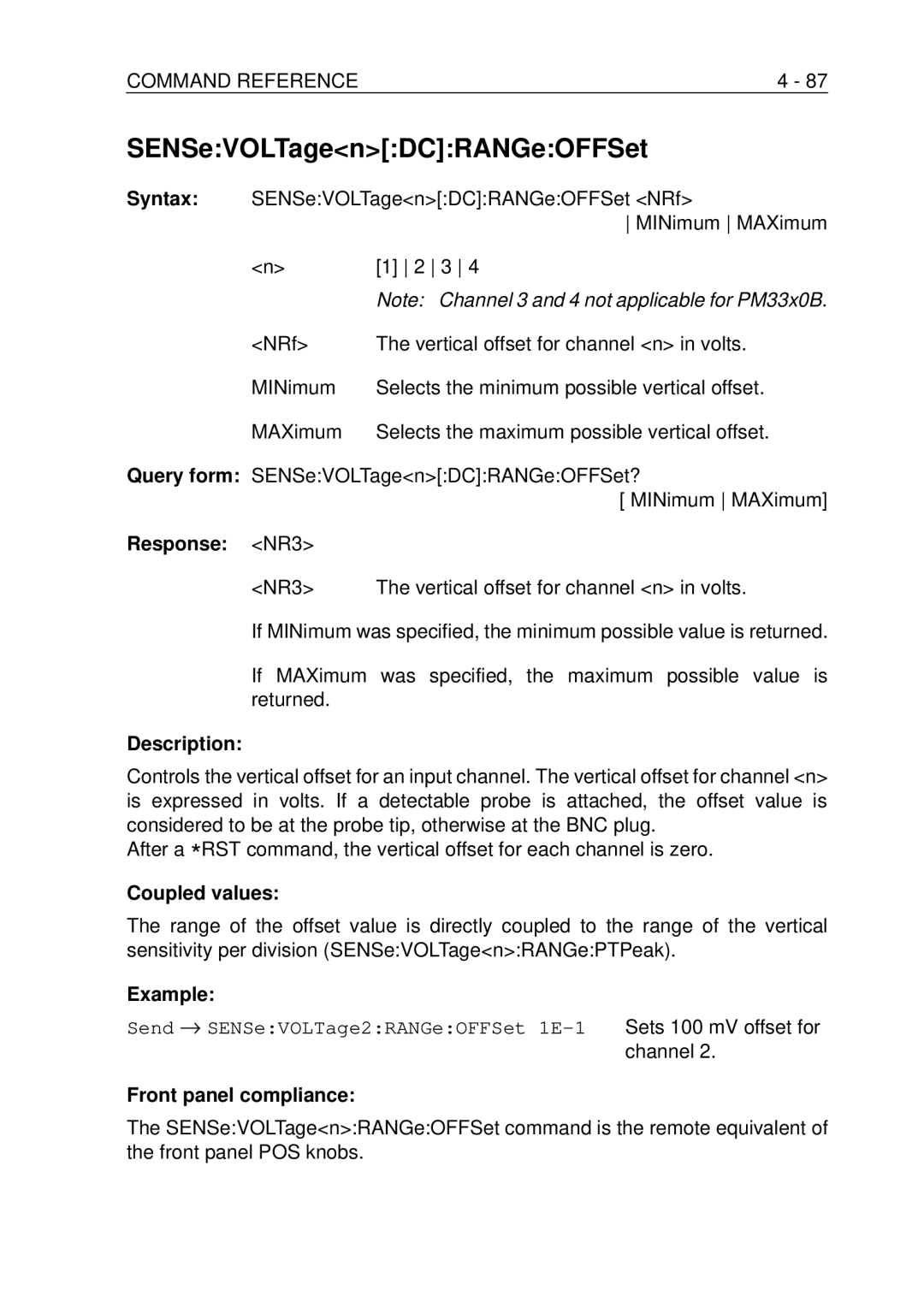 Fluke PM-3370B, PM-3380B, PM-3390B, PM-3394B, PM-3384B user manual SENSeVOLTagenDCRANGeOFFSet, Channel 