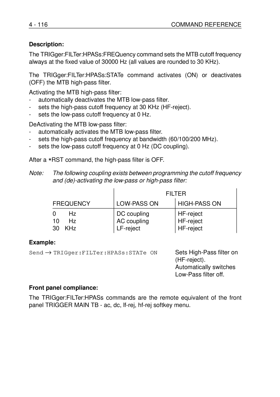 Fluke PM-3390B, PM-3380B Filter Frequency LOW-PASS on HIGH-PASS on, DC coupling HF-reject AC coupling KHz LF-reject 