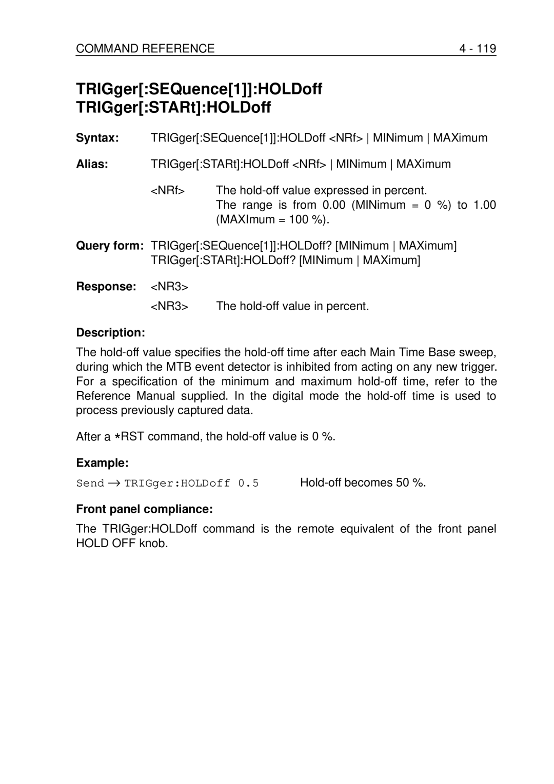 Fluke PM-3384B, PM-3380B, PM-3390B, PM-3370B, PM-3394B user manual TRIGgerSEQuence1HOLDoff TRIGgerSTARtHOLDoff, Response NR3 