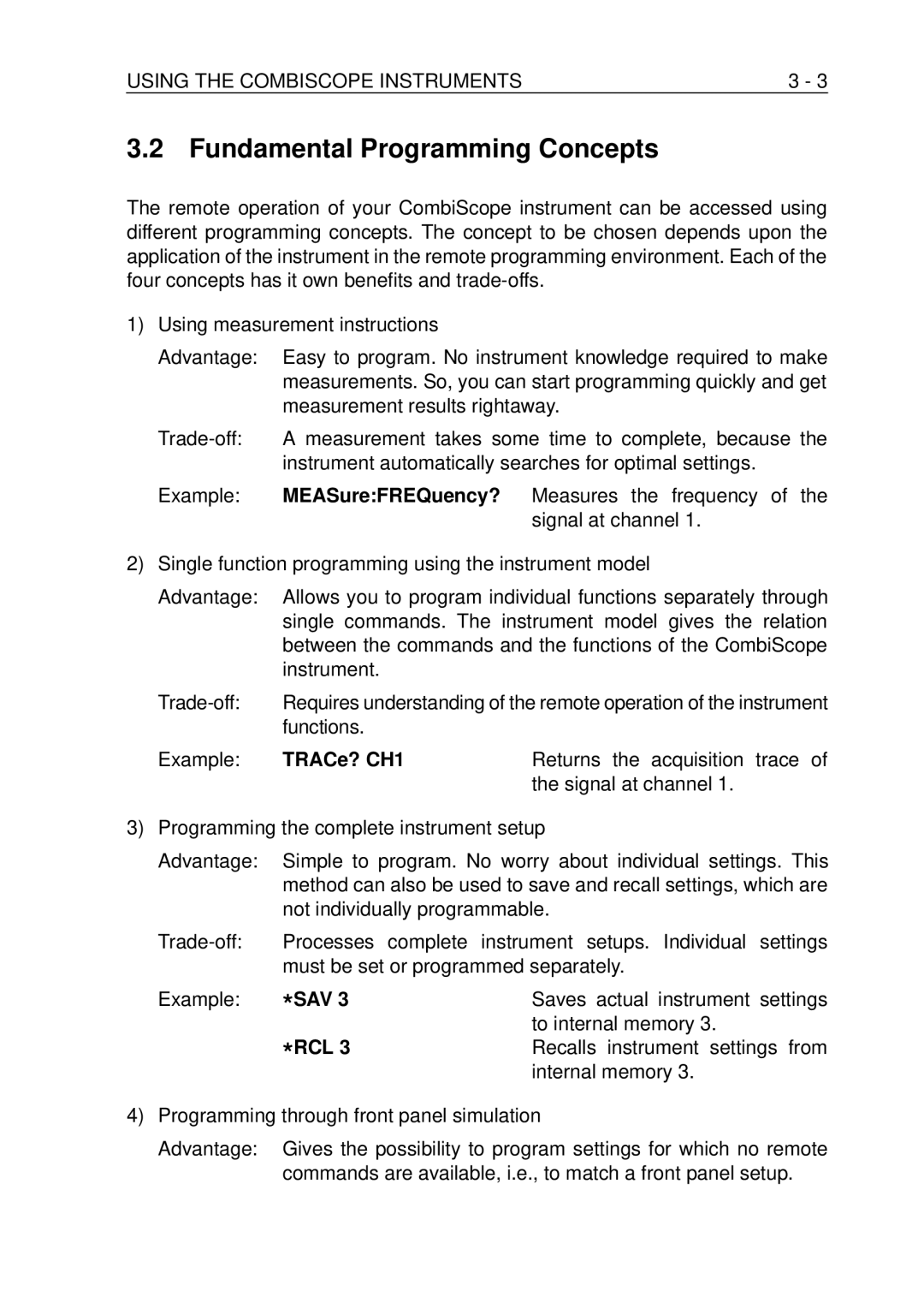 Fluke PM-3370B, PM-3380B, PM-3390B, PM-3394B, PM-3384B user manual Fundamental Programming Concepts, TRACe? CH1, Sav, Rcl 