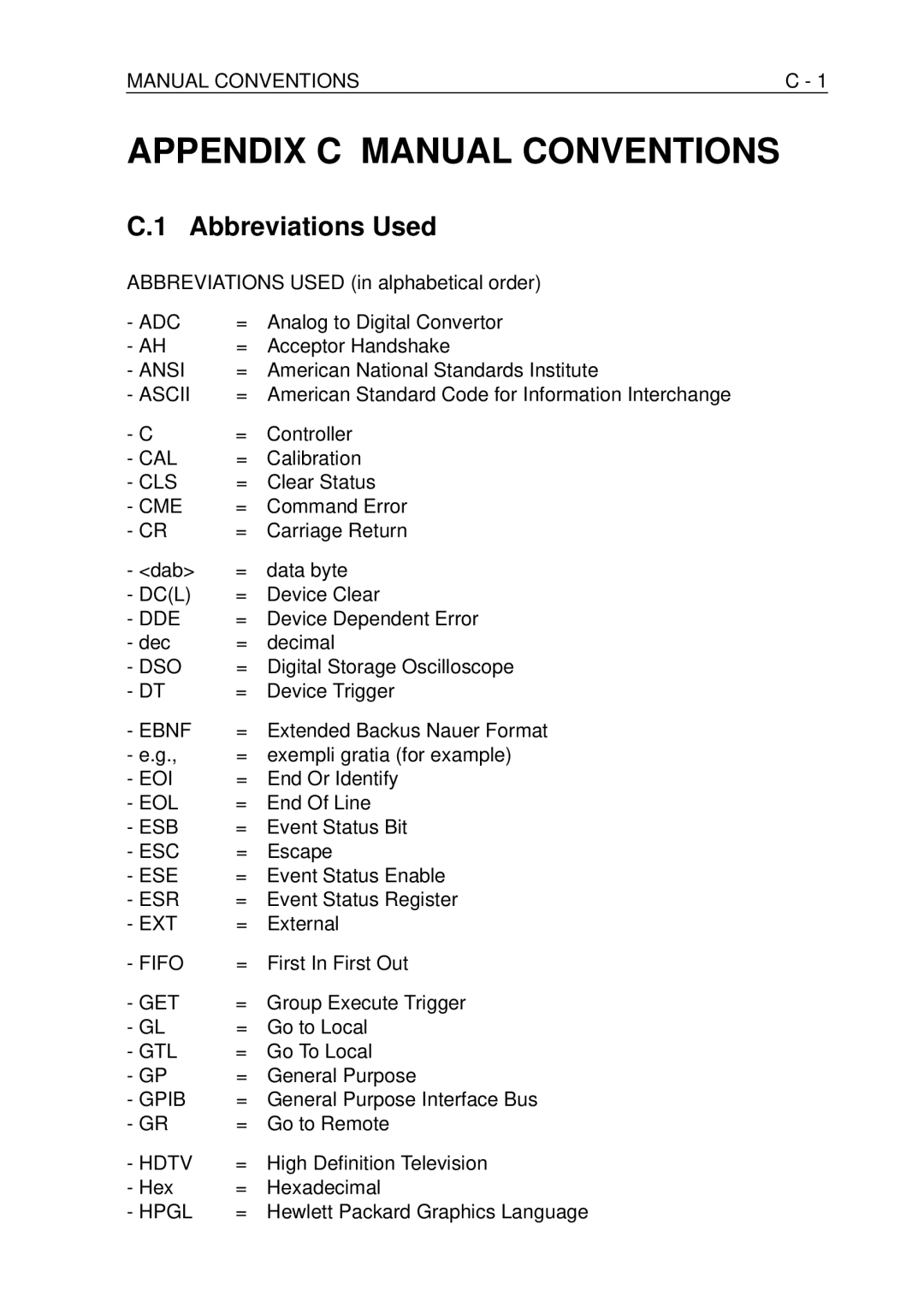 Fluke PM-3384B, PM-3380B, PM-3390B, PM-3370B, PM-3394B user manual Abbreviations Used 