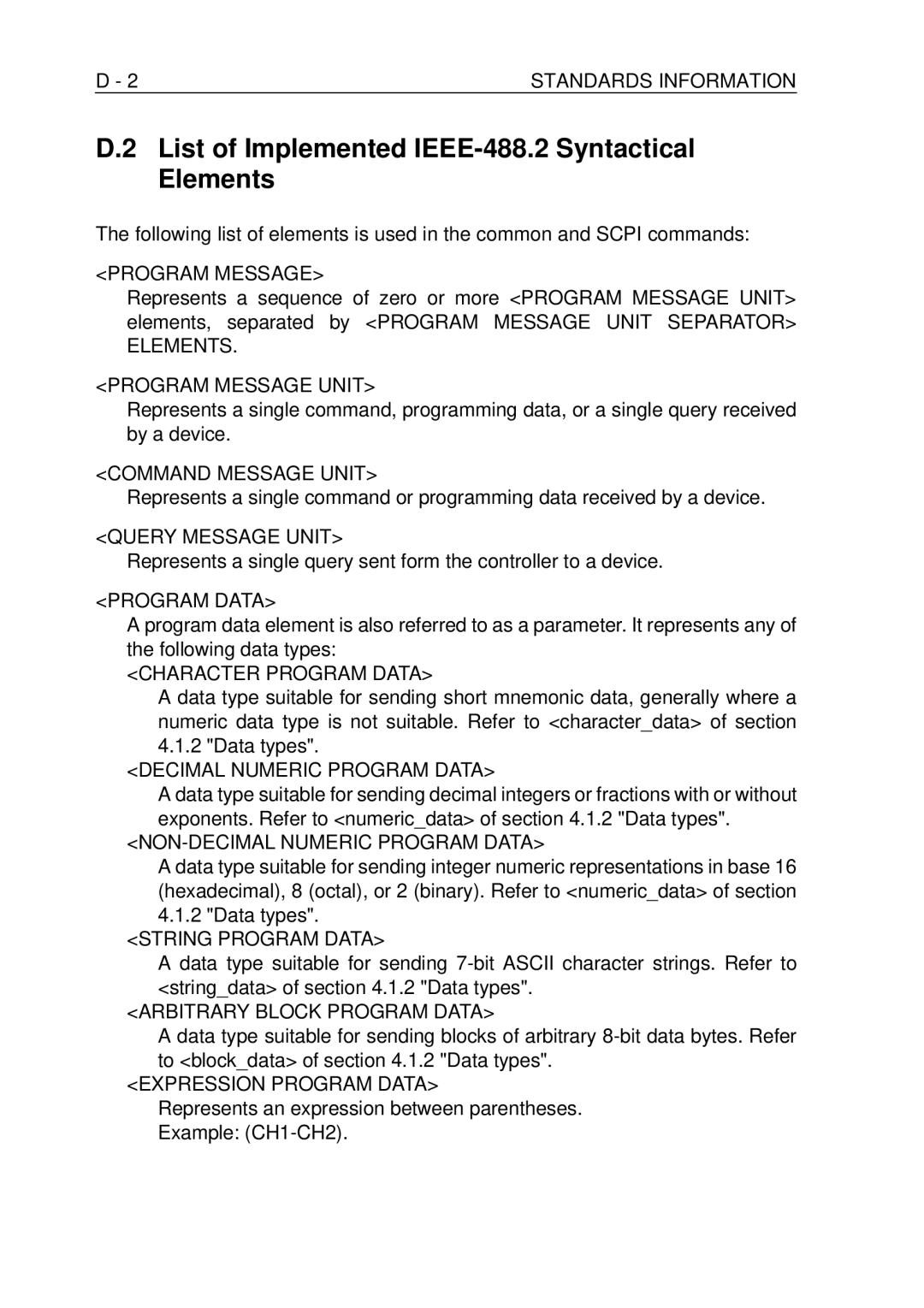 Fluke PM-3390B, PM-3380B, PM-3370B, PM-3394B, PM-3384B user manual List of Implemented IEEE-488.2 Syntactical Elements 