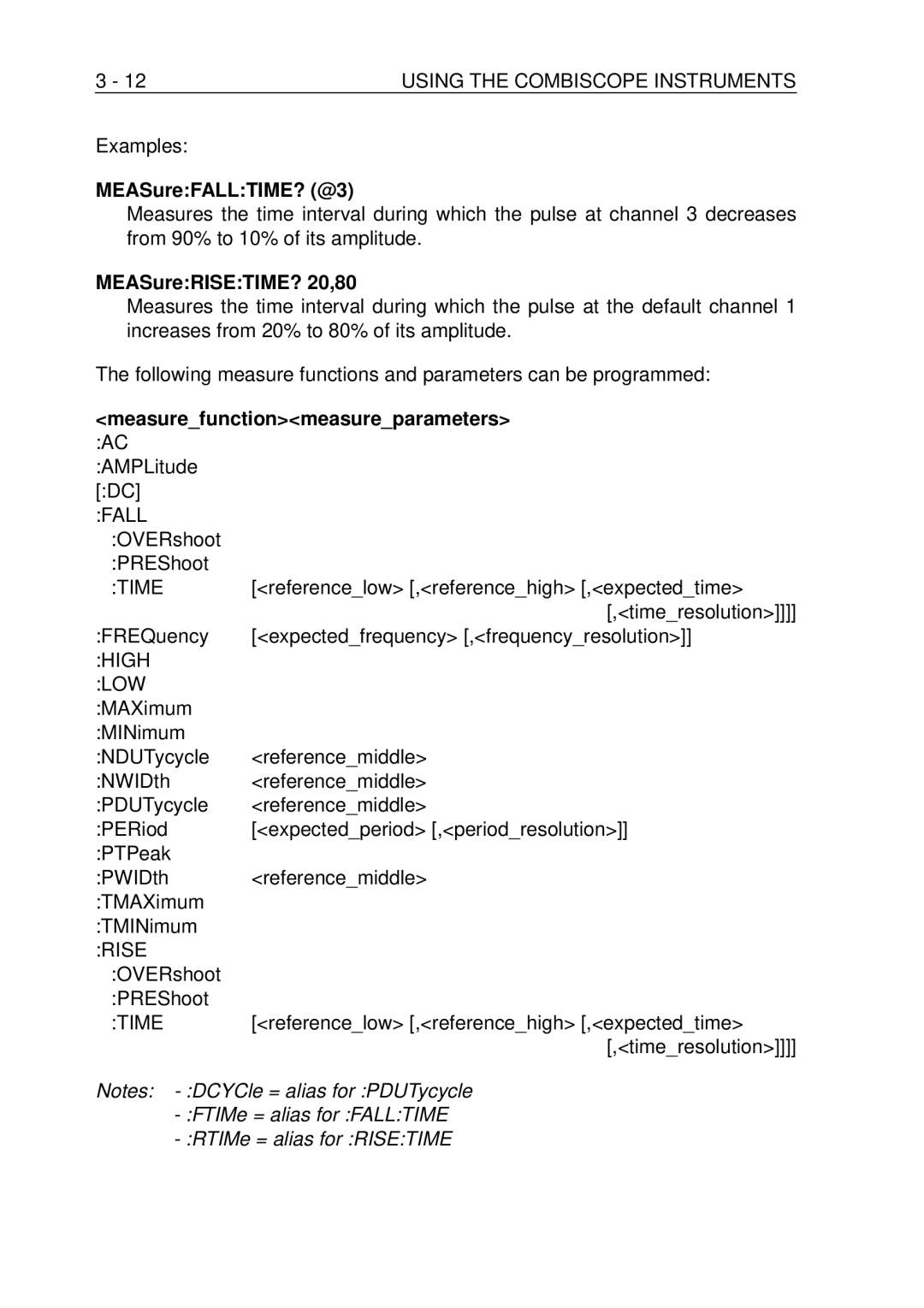 Fluke PM-3390B, PM-3380B, PM-3370B, PM-3394B MEASureFALLTIME? @3, MEASureRISETIME? 20,80, Measurefunctionmeasureparameters 