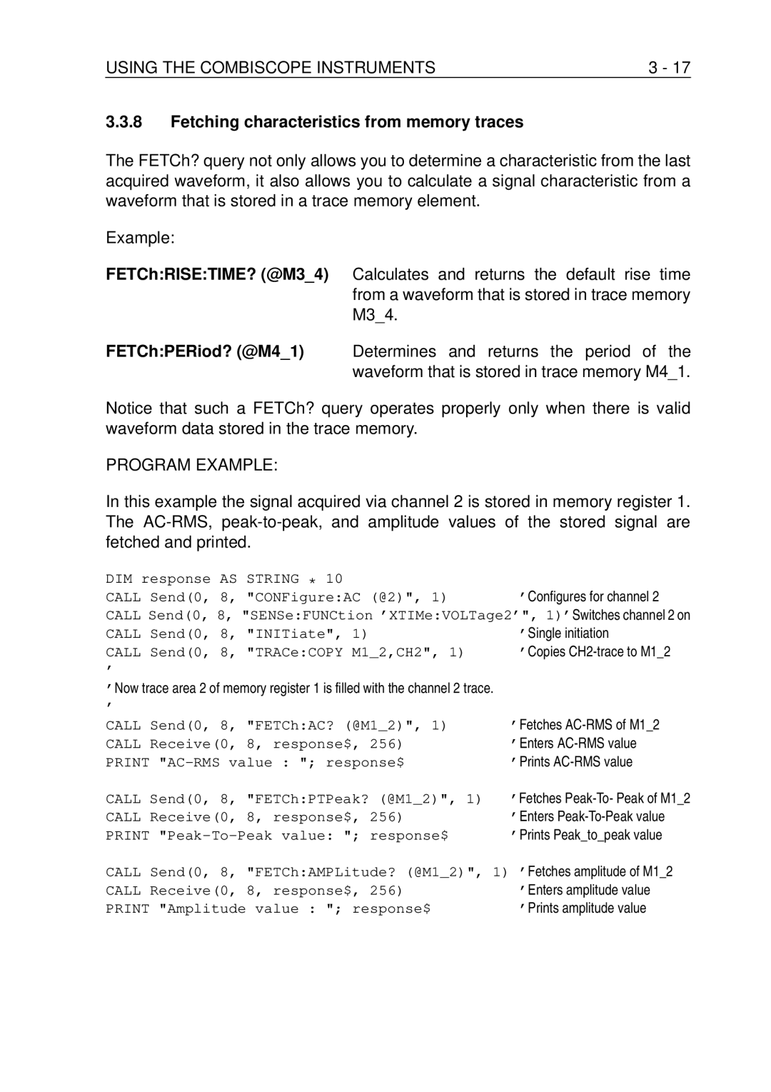 Fluke PM-3390B, PM-3380B, PM-3370B, PM-3394B, PM-3384B user manual Fetching characteristics from memory traces, M12,CH2 