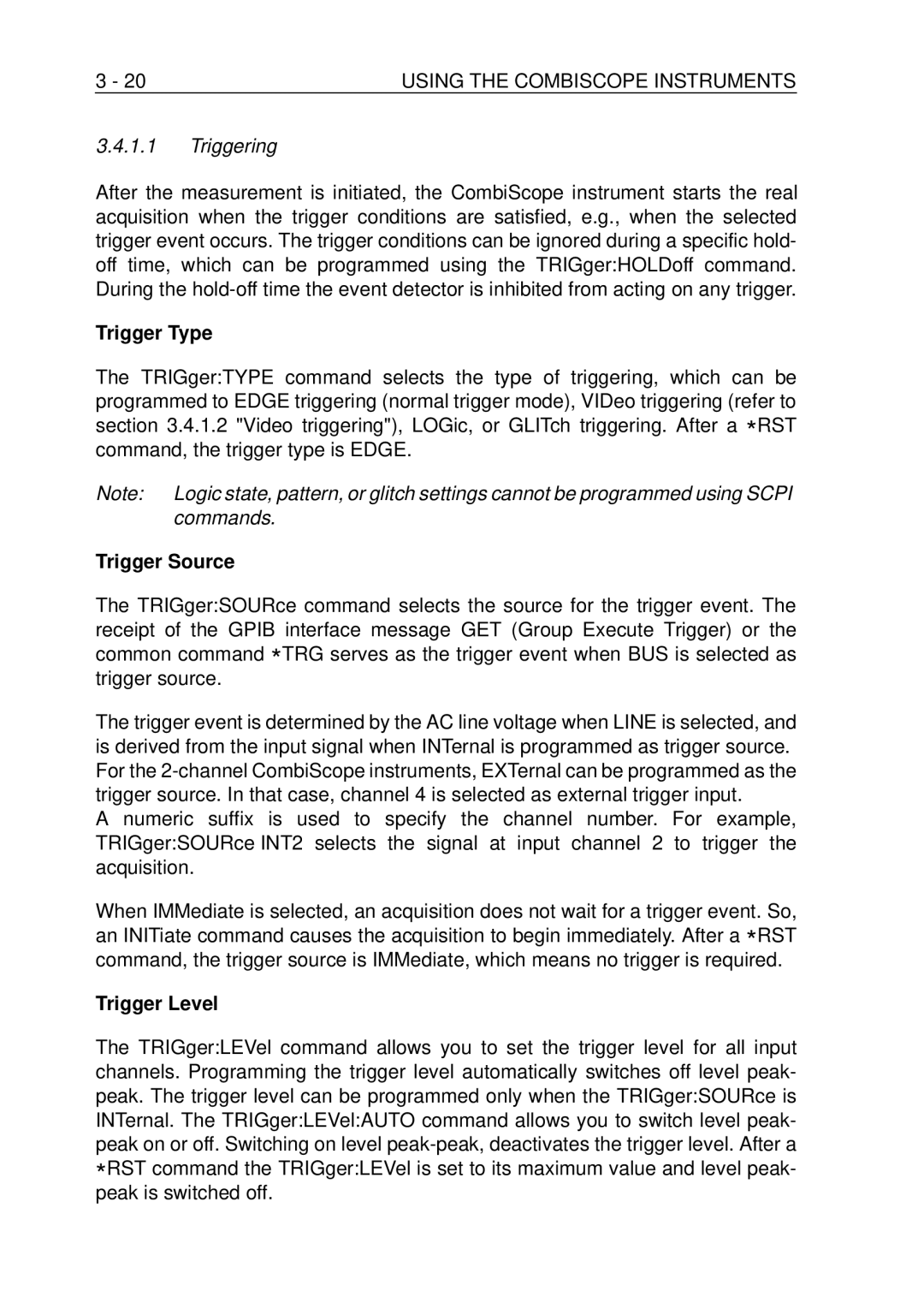 Fluke PM-3384B, PM-3380B, PM-3390B, PM-3370B, PM-3394B user manual Triggering, Trigger Type, Trigger Source, Trigger Level 