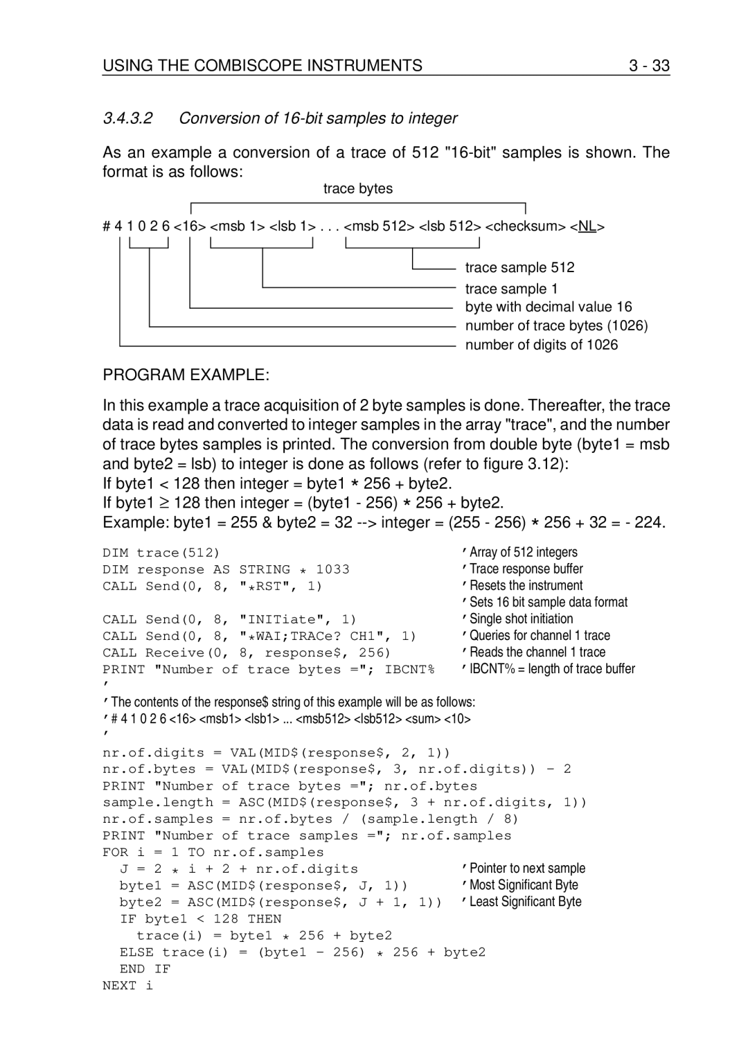 Fluke PM-3370B, PM-3380B, PM-3390B, PM-3394B, PM-3384B user manual Byte1 = ASCMID$response$, J 