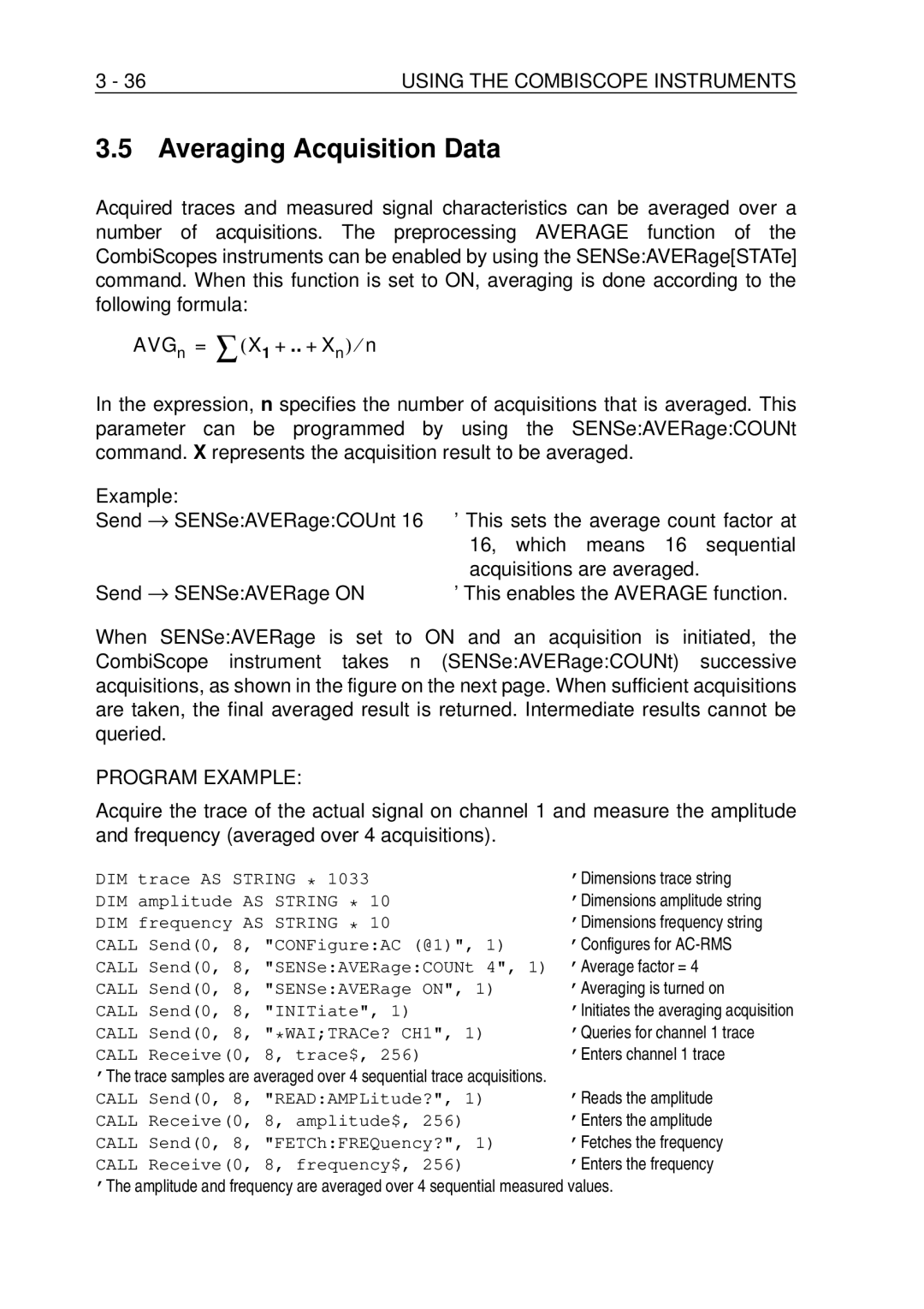 Fluke PM-3380B, PM-3390B, PM-3370B, PM-3394B, PM-3384B user manual Averaging Acquisition Data, AVGn = ∑X1 + .. + Xn ⁄ n 