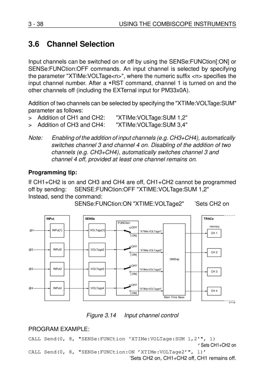 Fluke PM-3370B, PM-3380B, PM-3390B, PM-3394B, PM-3384B user manual Channel Selection, Programming tip 