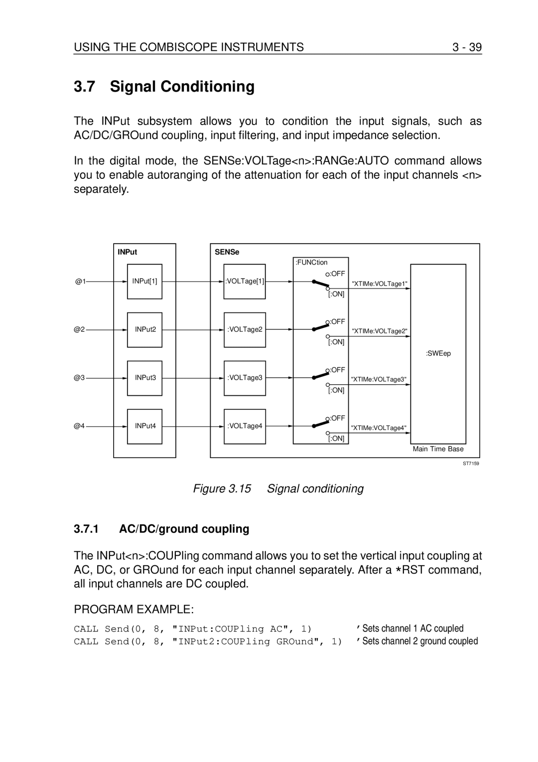 Fluke PM-3394B, PM-3380B, PM-3390B, PM-3370B, PM-3384B user manual Signal Conditioning, 1 AC/DC/ground coupling 