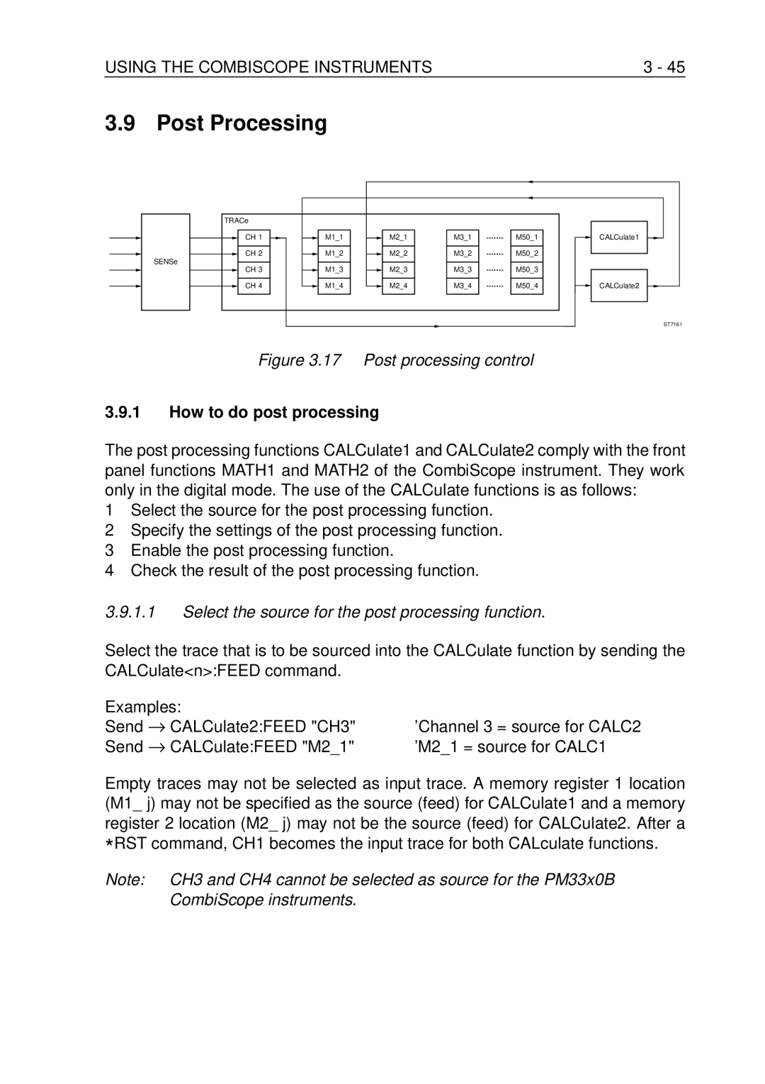 Fluke PM-3384B, PM-3380B Post Processing, How to do post processing, Select the source for the post processing function 