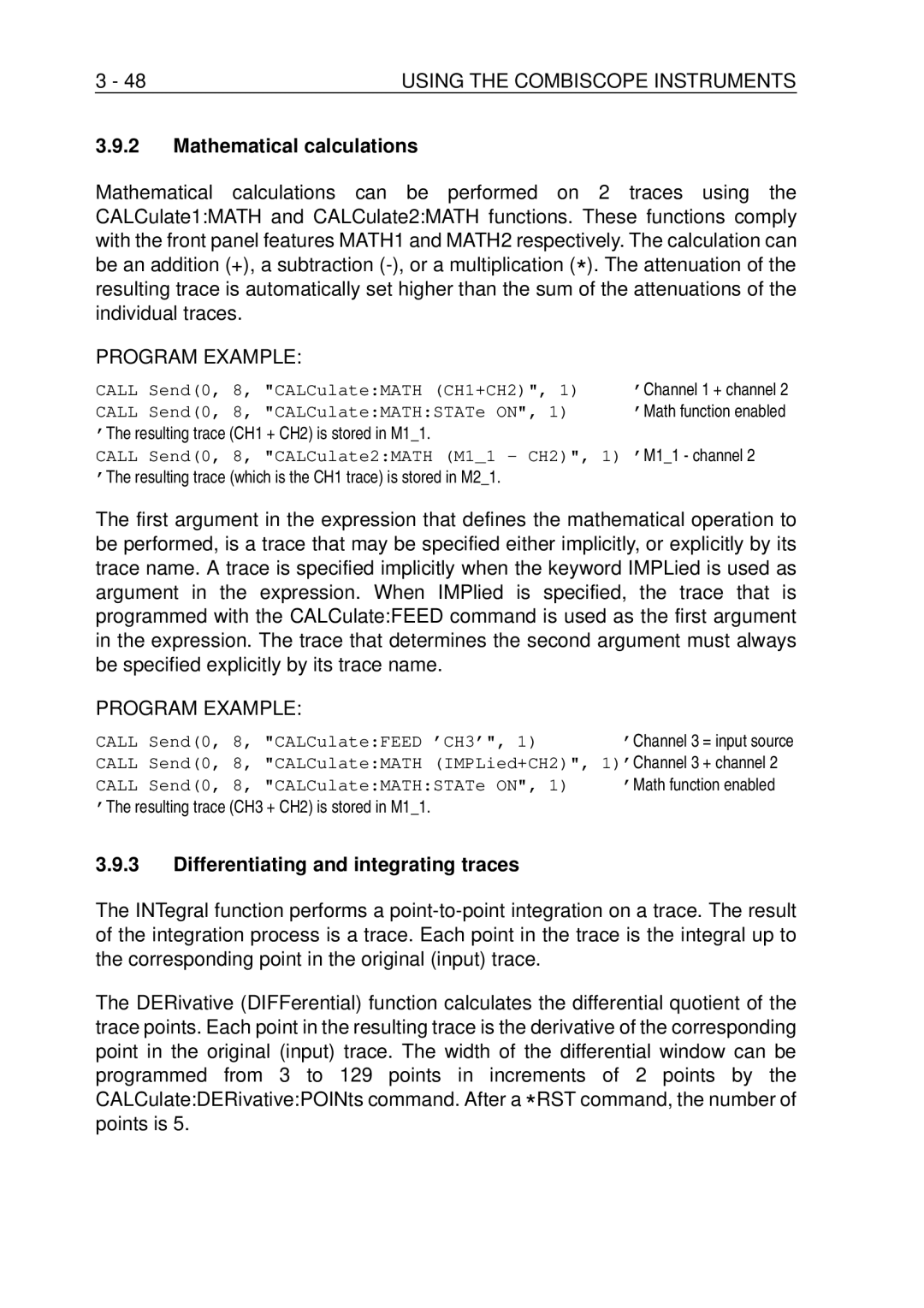 Fluke PM-3370B, PM-3380B, PM-3390B, PM-3394B, PM-3384B Mathematical calculations, Differentiating and integrating traces 