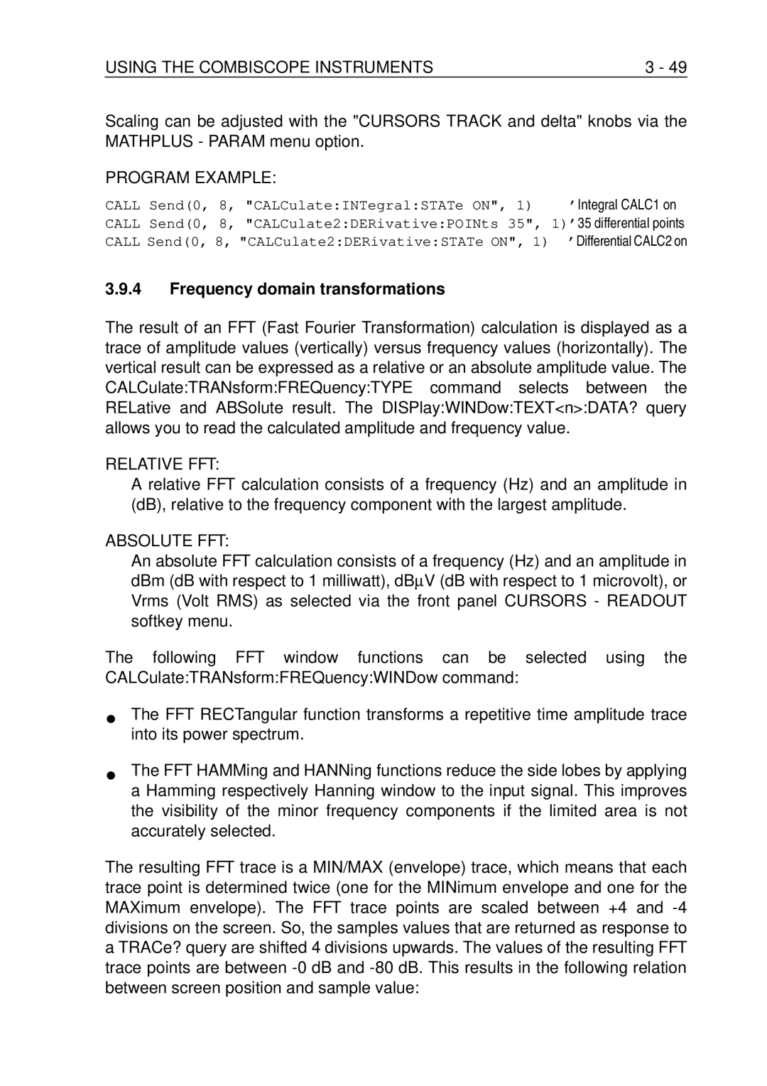 Fluke PM-3394B, PM-3380B, PM-3390B, PM-3370B, PM-3384B user manual Frequency domain transformations, Relative FFT, Absolute FFT 