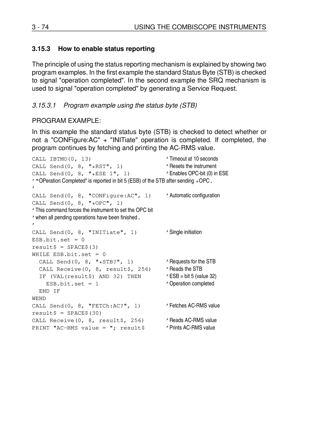 Fluke PM-3394B, PM-3380B, PM-3390B, PM-3370B How to enable status reporting, Program example using the status byte STB 