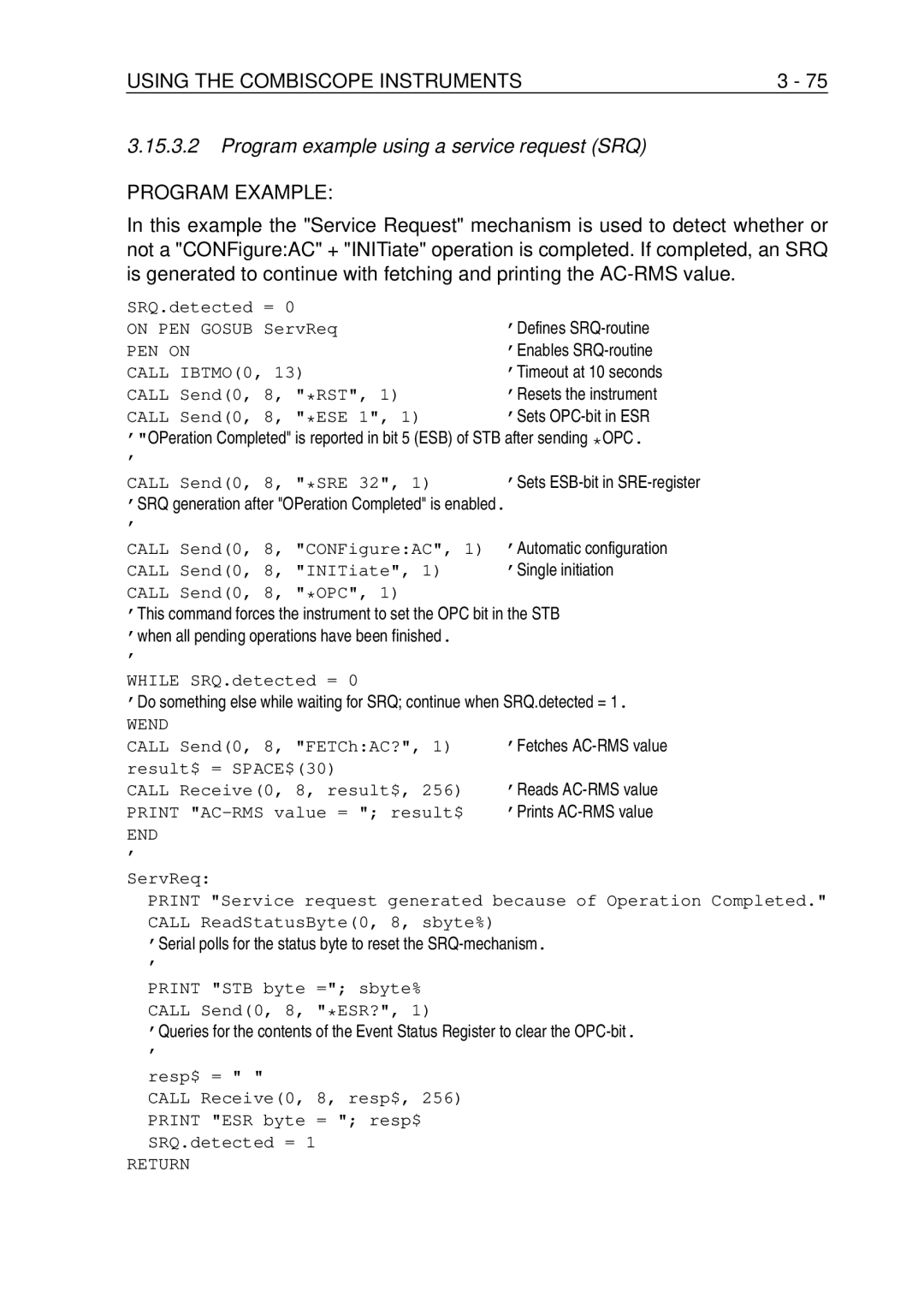 Fluke PM-3384B, PM-3380B, PM-3390B, PM-3370B, PM-3394B user manual ’Defines SRQ-routine 