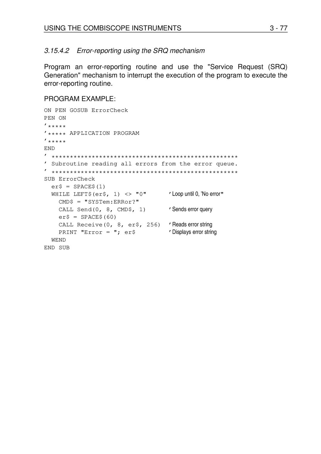 Fluke PM-3390B, PM-3380B, PM-3370B, PM-3394B, PM-3384B user manual ’Sends error query 