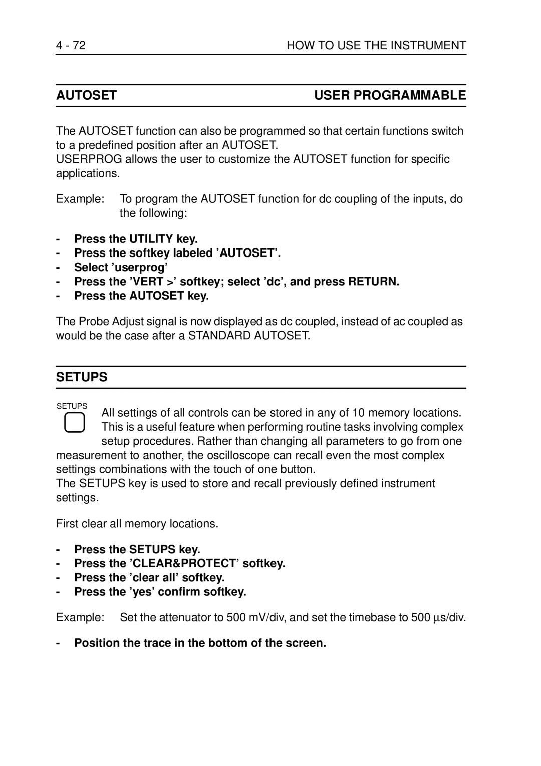 Fluke PM3370B user manual Autoset User Programmable, Setups, 72HOW to USE the Instrument 