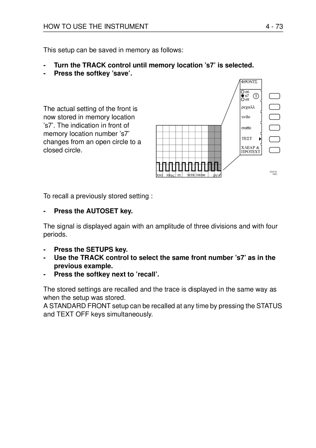 Fluke PM3370B user manual This setup can be saved in memory as follows, To recall a previously stored setting 