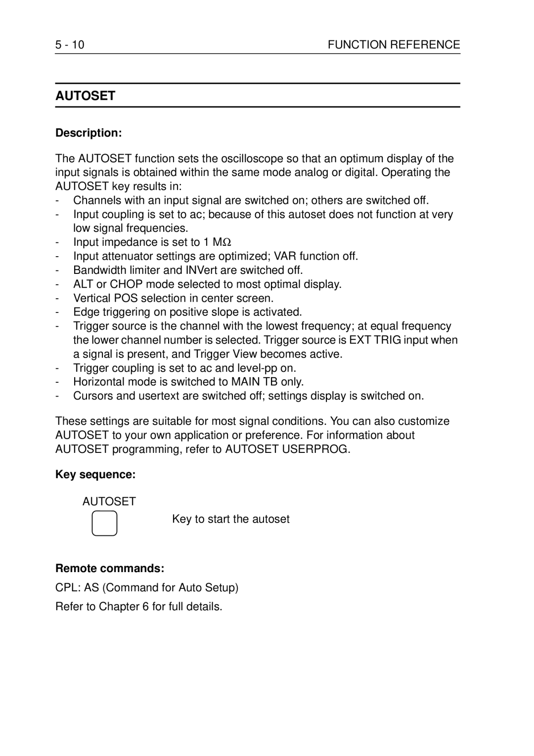 Fluke PM3370B user manual Autoset, Key to start the autoset, CPL AS Command for Auto Setup Refer to for full details 