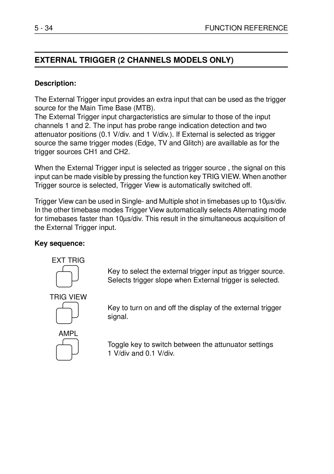 Fluke PM3370B user manual External Trigger 2 Channels Models only, Trig View, Ampl 