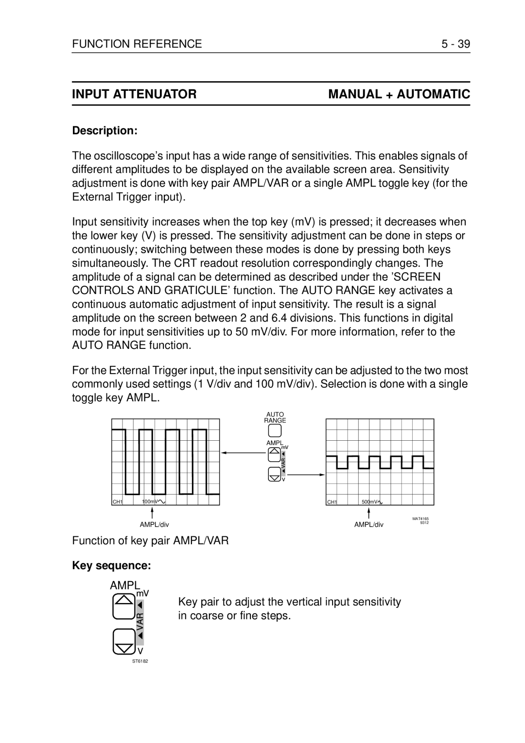 Fluke PM3370B user manual Input Attenuator Manual + Automatic, Function of key pair AMPL/VAR 