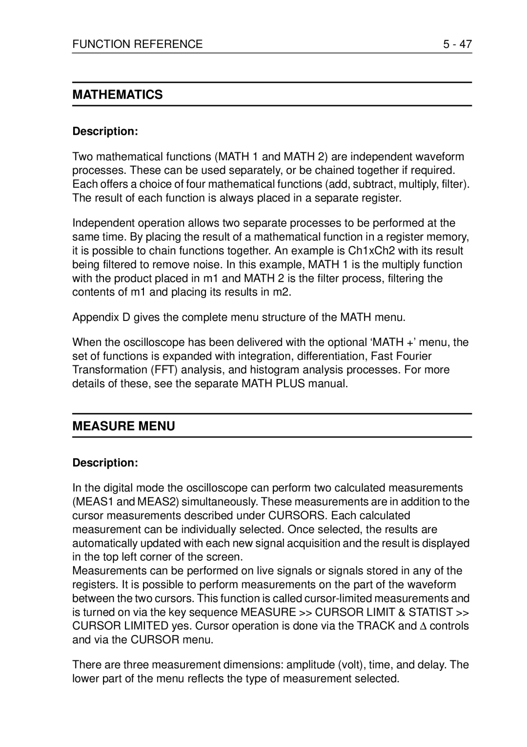 Fluke PM3370B user manual Mathematics, Measure Menu 