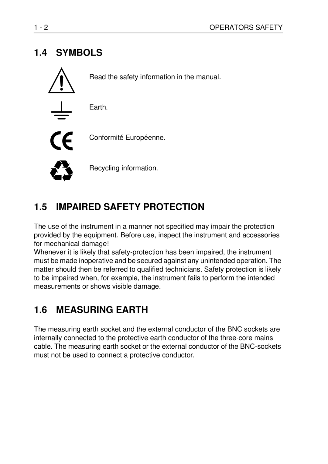 Fluke PM3370B user manual Symbols, Impaired Safety Protection, Measuring Earth 