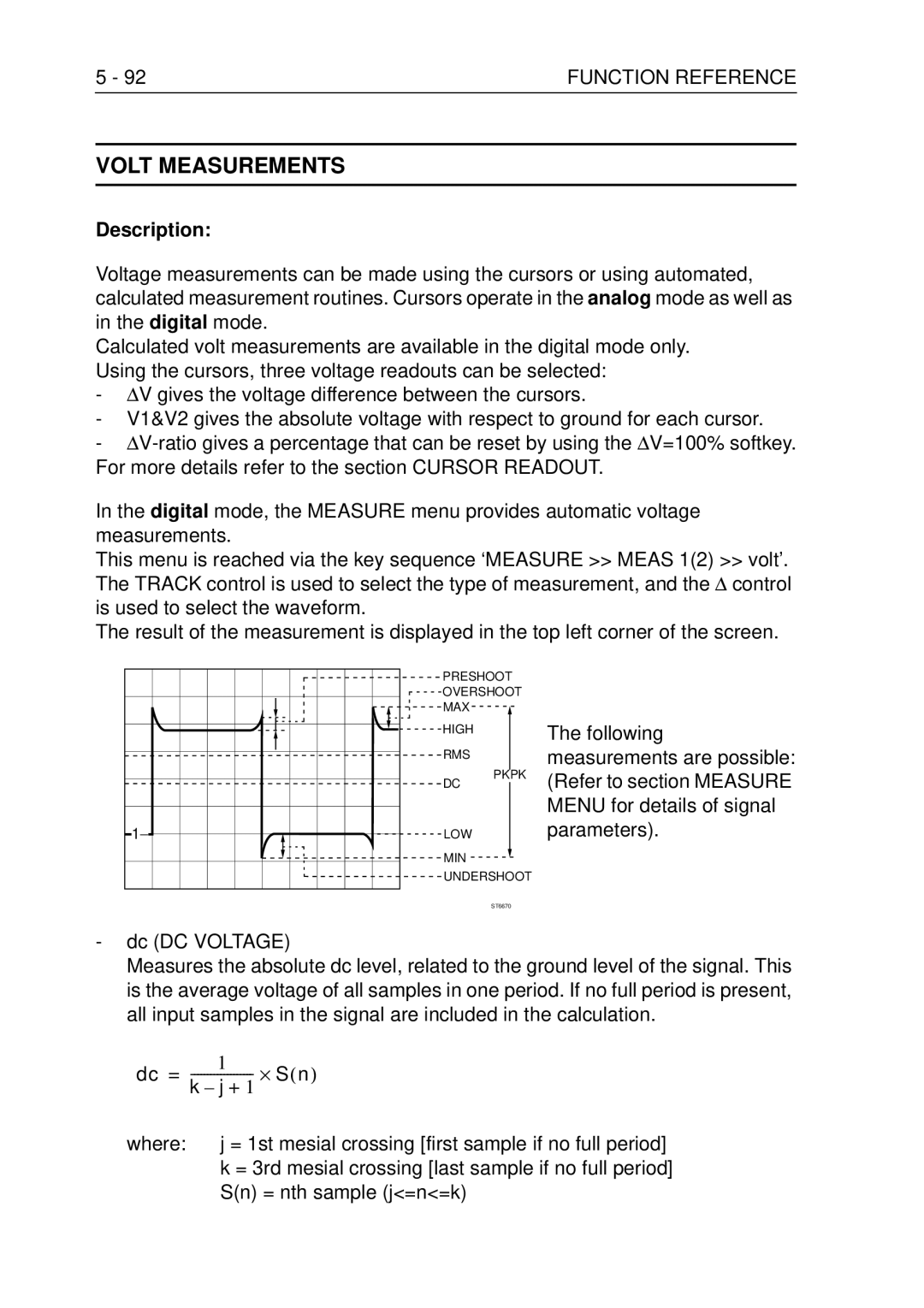 Fluke PM3370B user manual Volt Measurements, Sn = nth sample j=n=k 