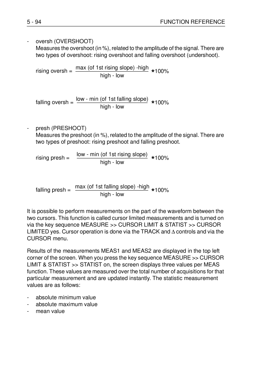 Fluke PM3370B user manual Oversh Overshoot, 100%, Falling presh = 