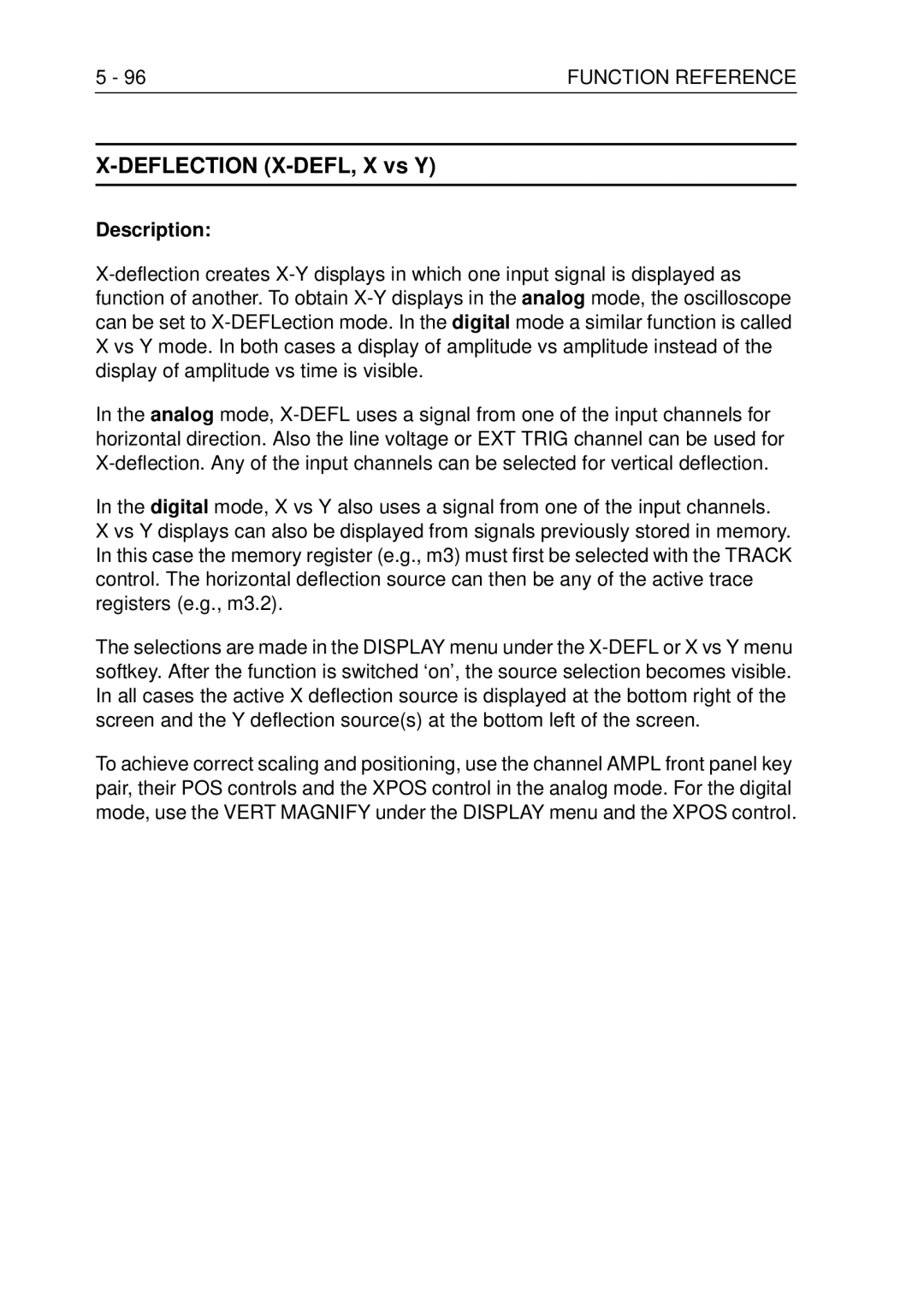 Fluke PM3370B user manual Deflection X-DEFL, X vs Y 