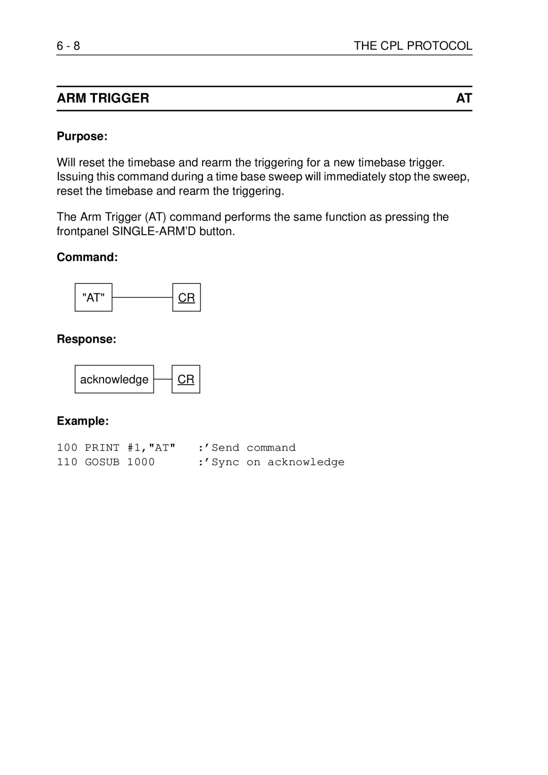 Fluke PM3370B user manual ARM Trigger, 8THE CPL Protocol 