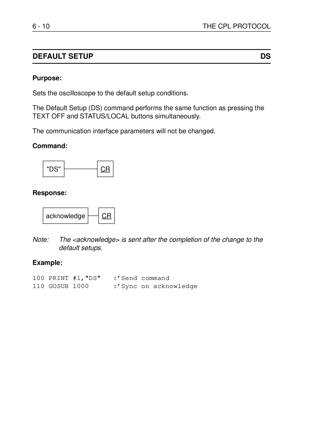 Fluke PM3370B user manual Default Setup, 10THE CPL Protocol 