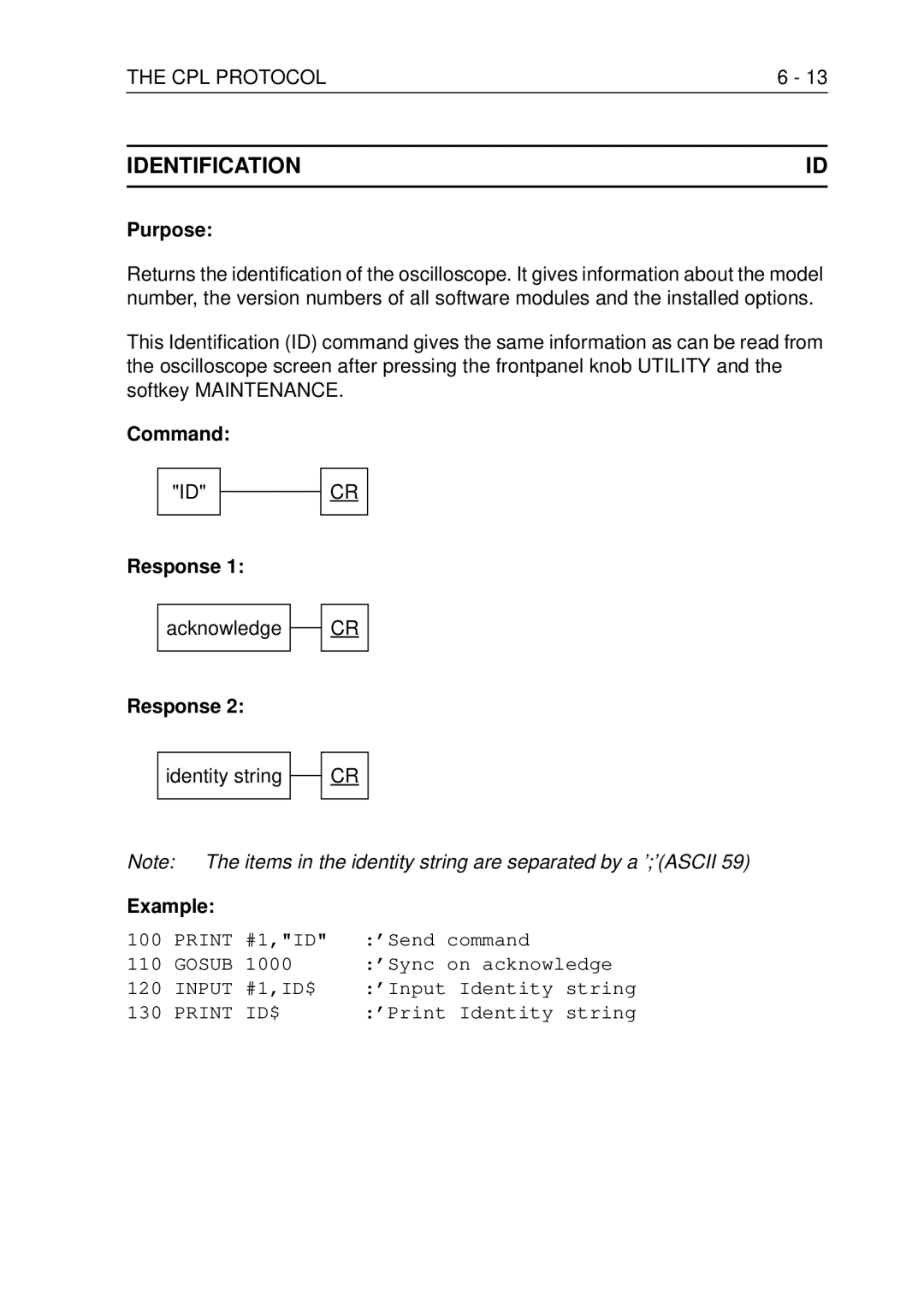 Fluke PM3370B user manual Identification, Identity string 