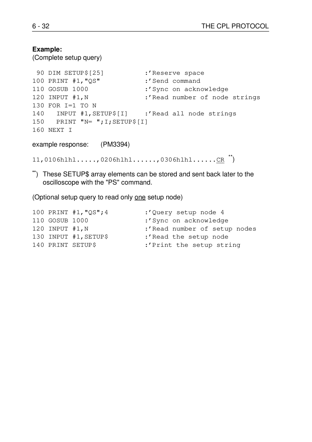 Fluke PM3370B user manual Complete setup query, Example response PM3394 