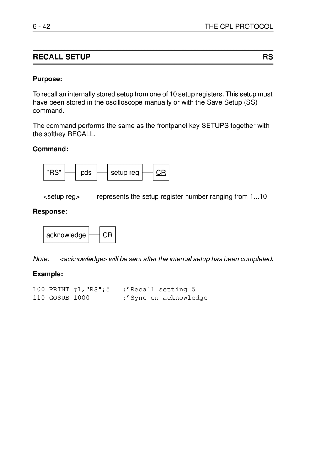 Fluke PM3370B user manual Recall Setup, 42THE CPL Protocol, Pds Setup reg 