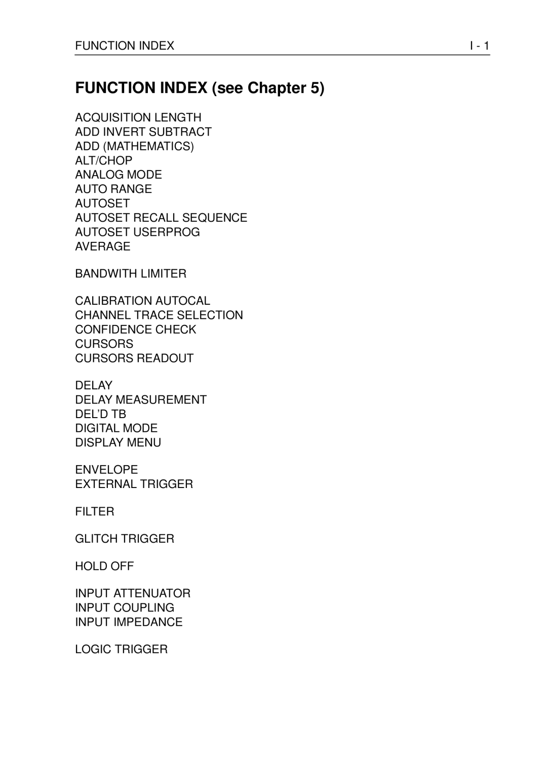 Fluke PM3370B user manual Function Index see Chapter 