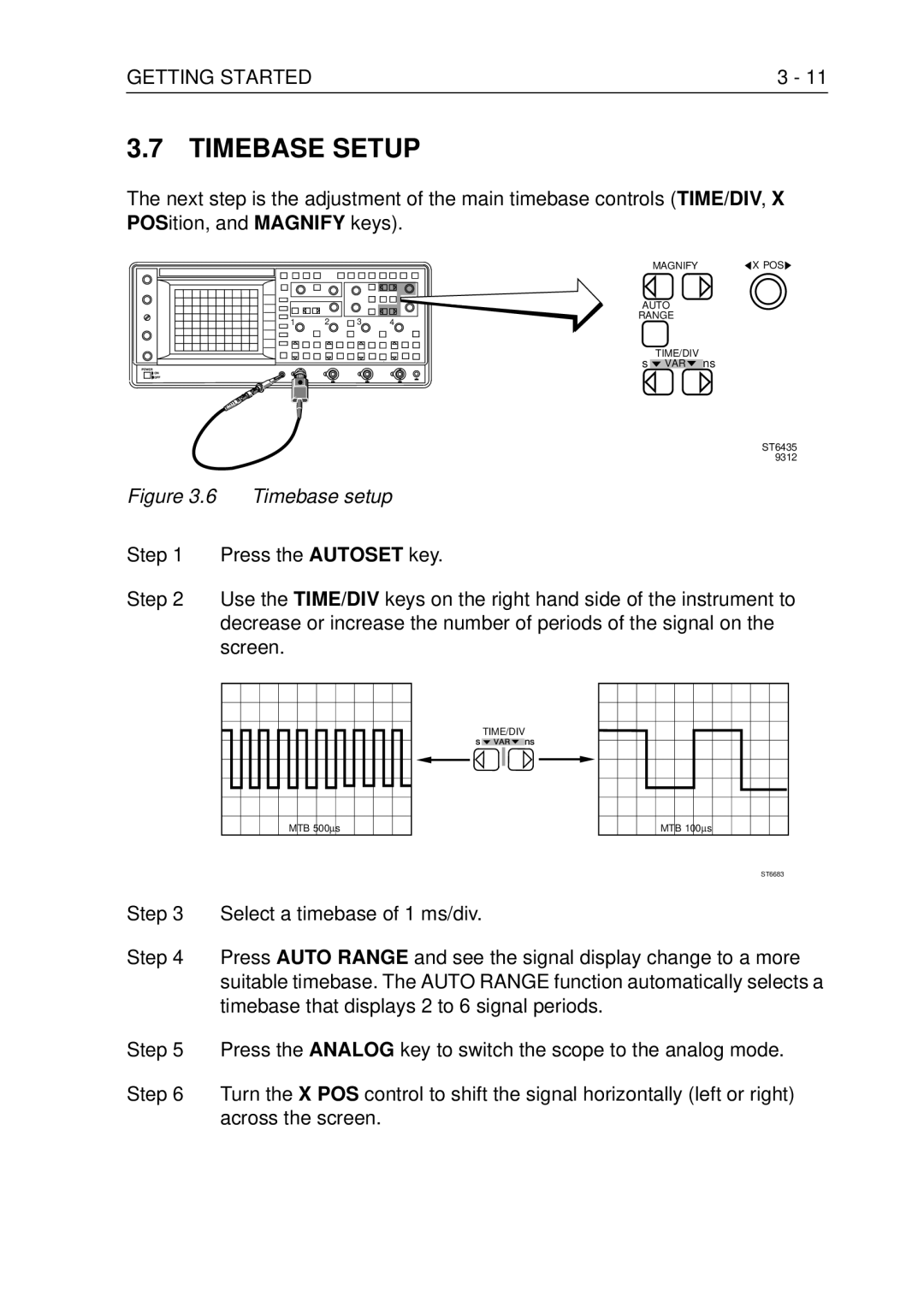 Fluke PM3370B user manual Timebase Setup, Timebase setup 