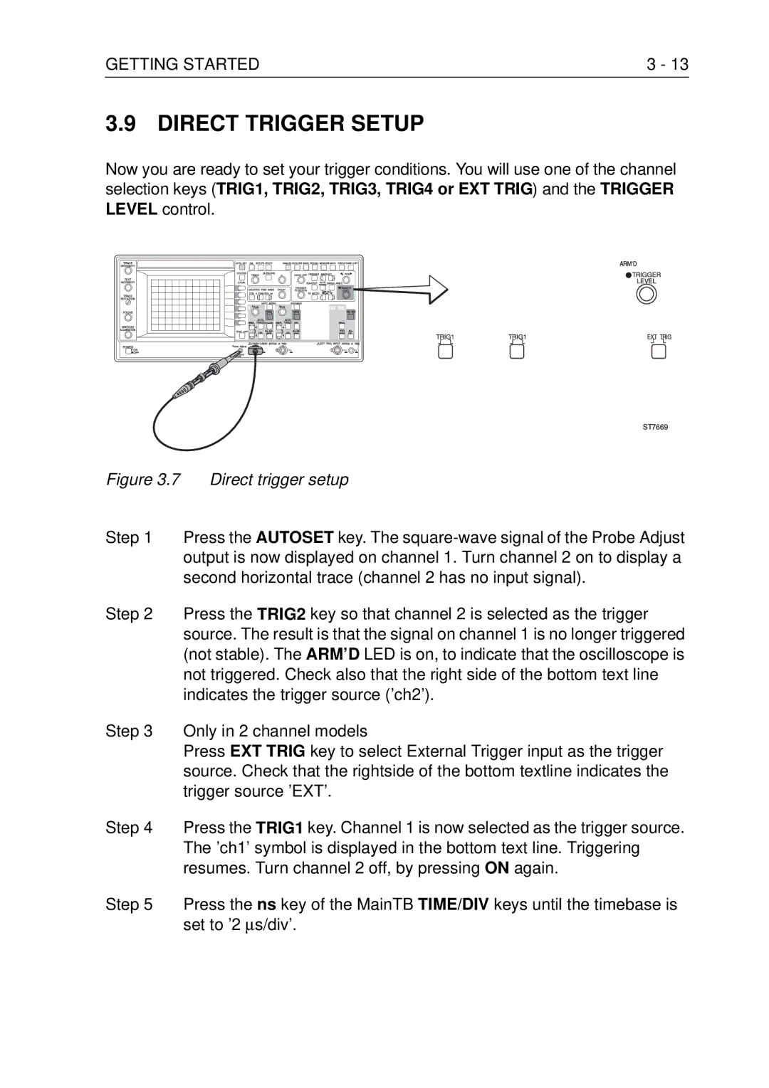 Fluke PM3370B user manual Direct Trigger Setup, Direct trigger setup 