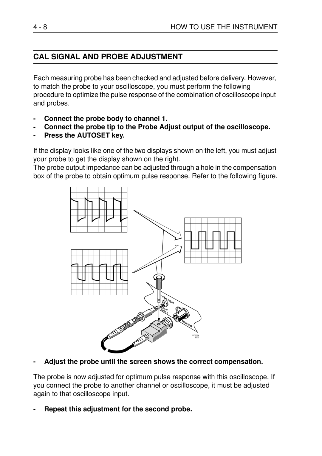 Fluke PM3370B user manual CAL Signal and Probe Adjustment, Repeat this adjustment for the second probe 