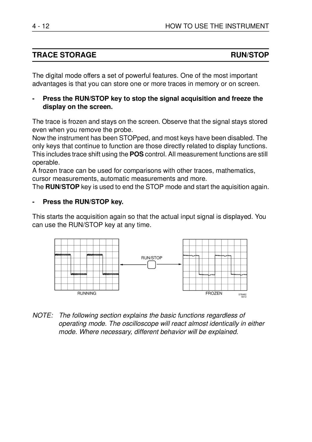 Fluke PM3370B user manual Trace Storage RUN/STOP, 12HOW to USE the Instrument, Press the RUN/STOP key 