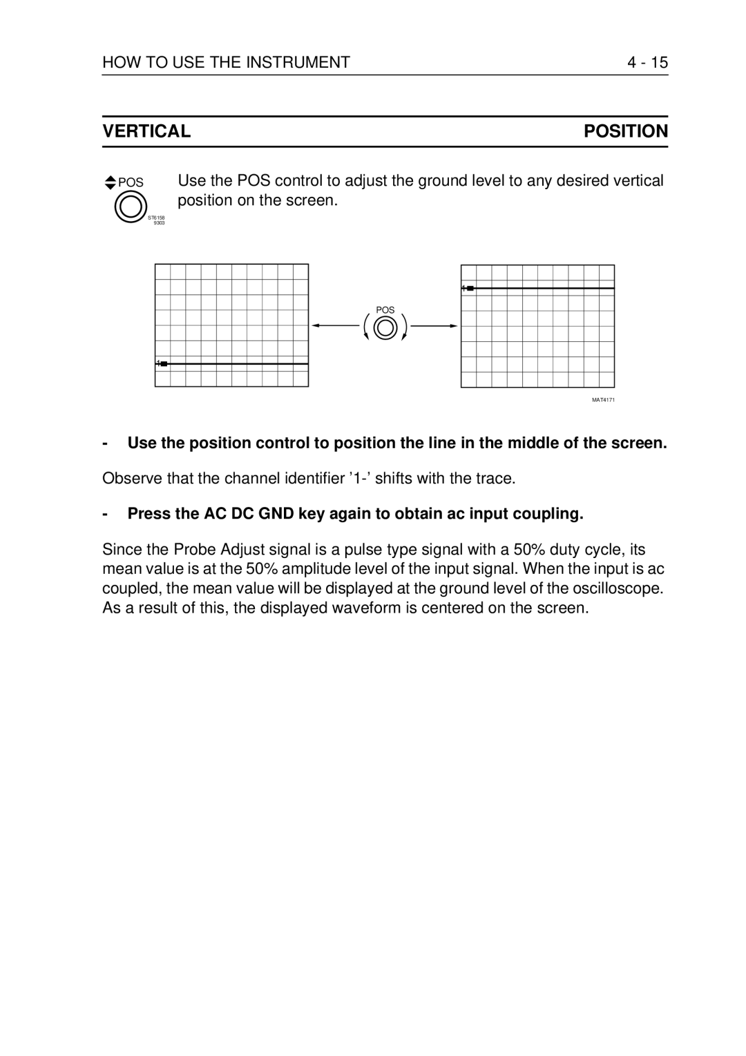 Fluke PM3370B user manual Vertical Position, Press the AC DC GND key again to obtain ac input coupling 